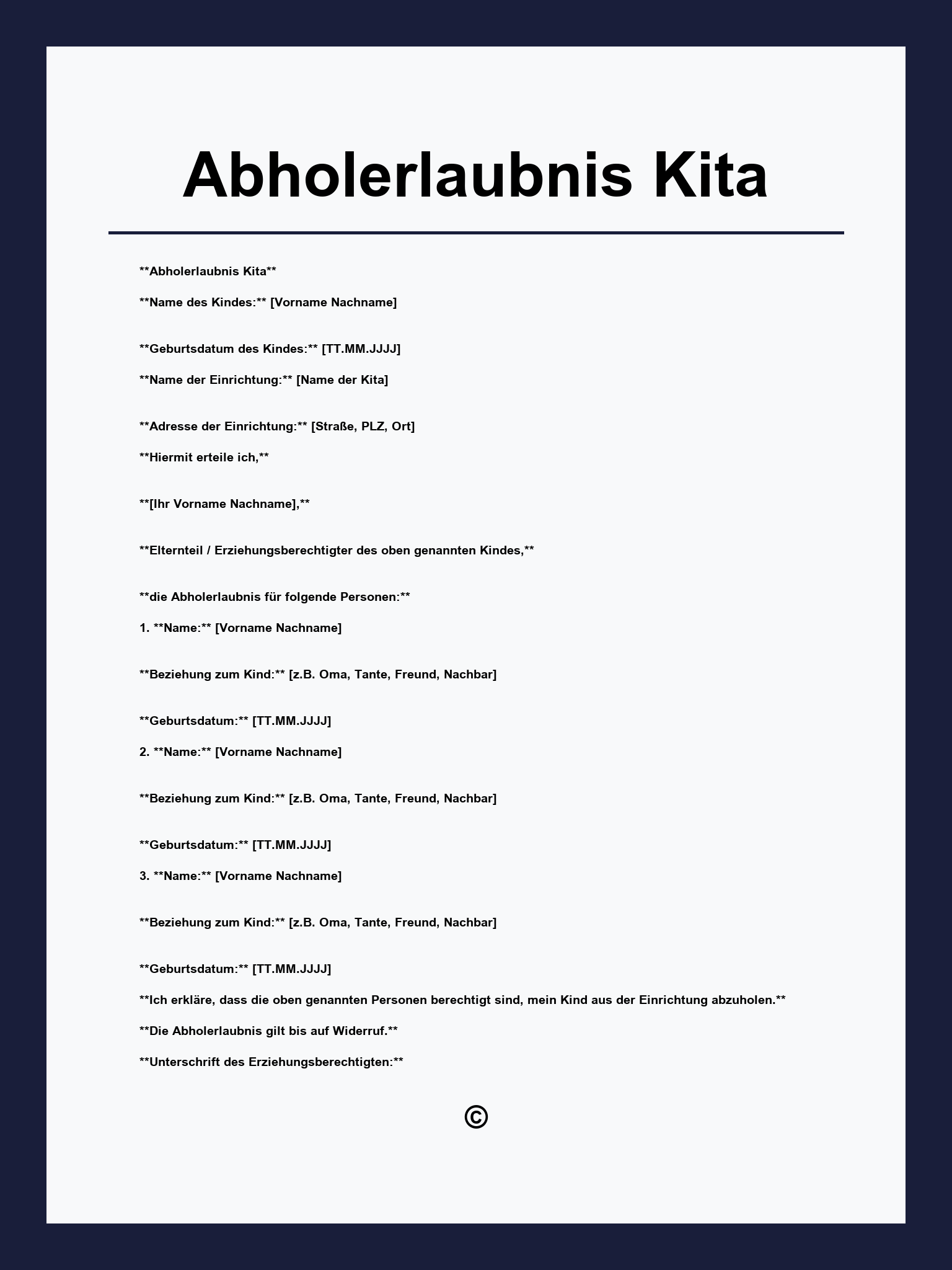 Abholerlaubnis Kita Vorlage