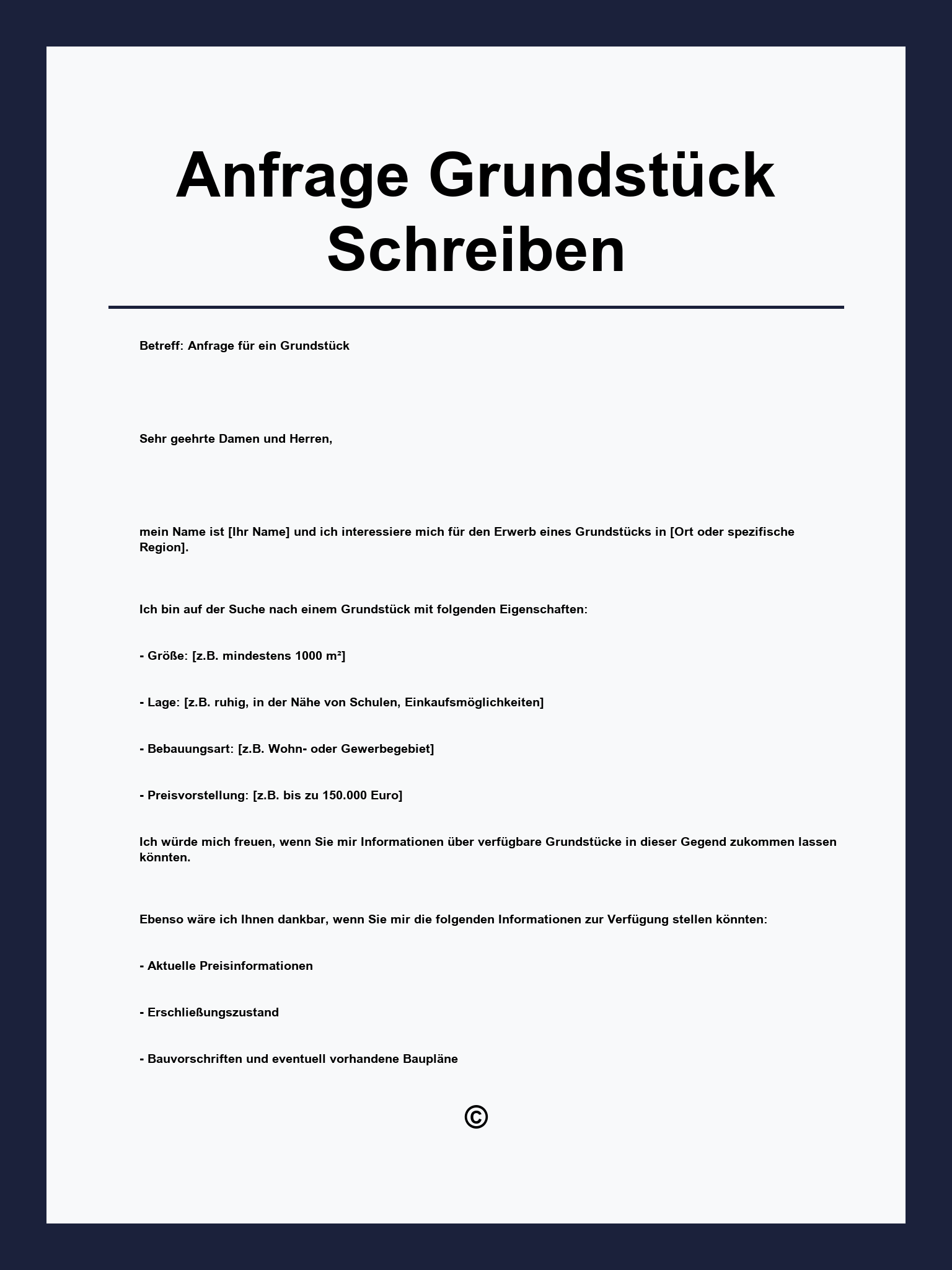Anfrage Grundstück Schreiben
