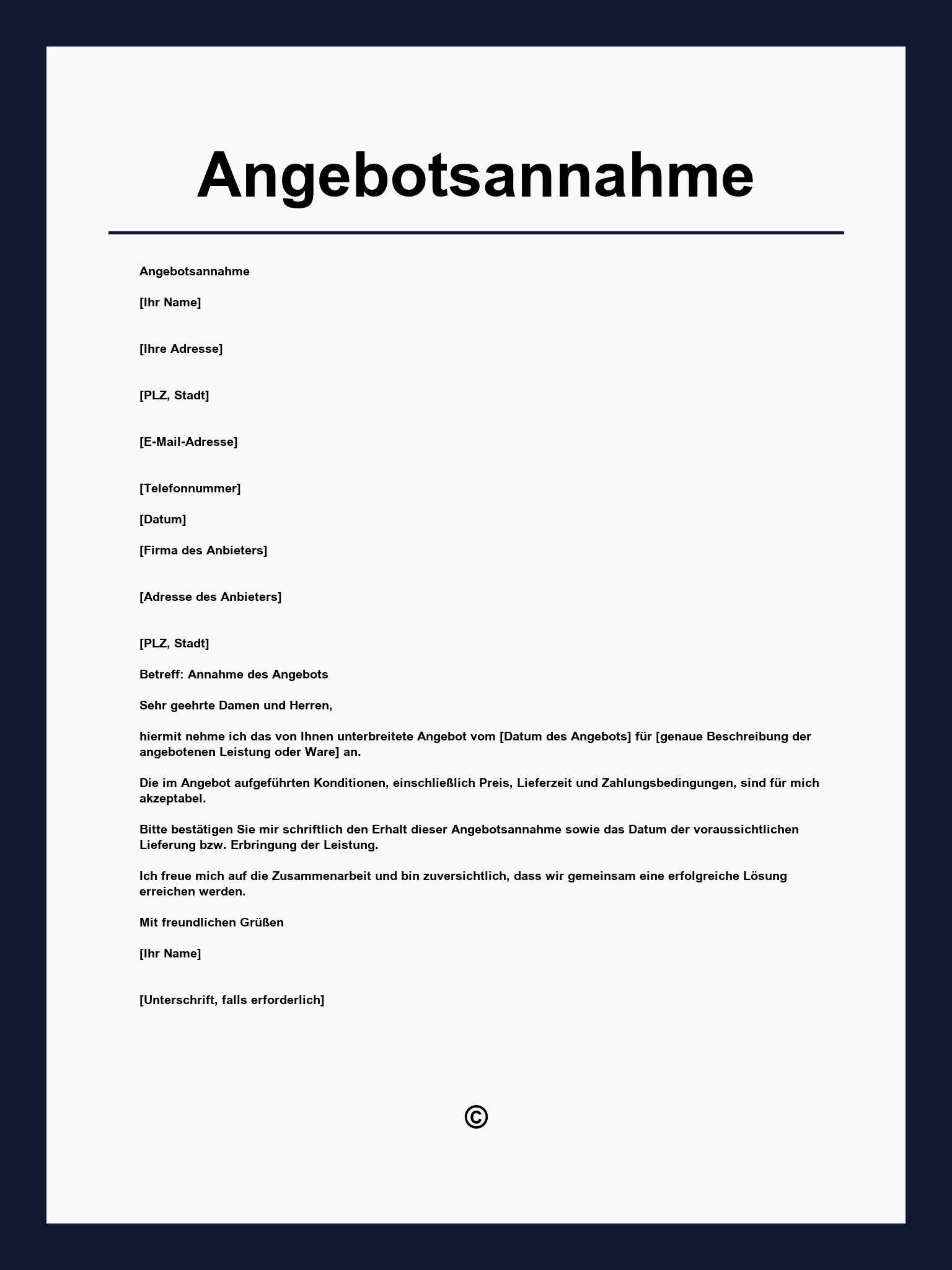 Angebotsannahme Vorlage