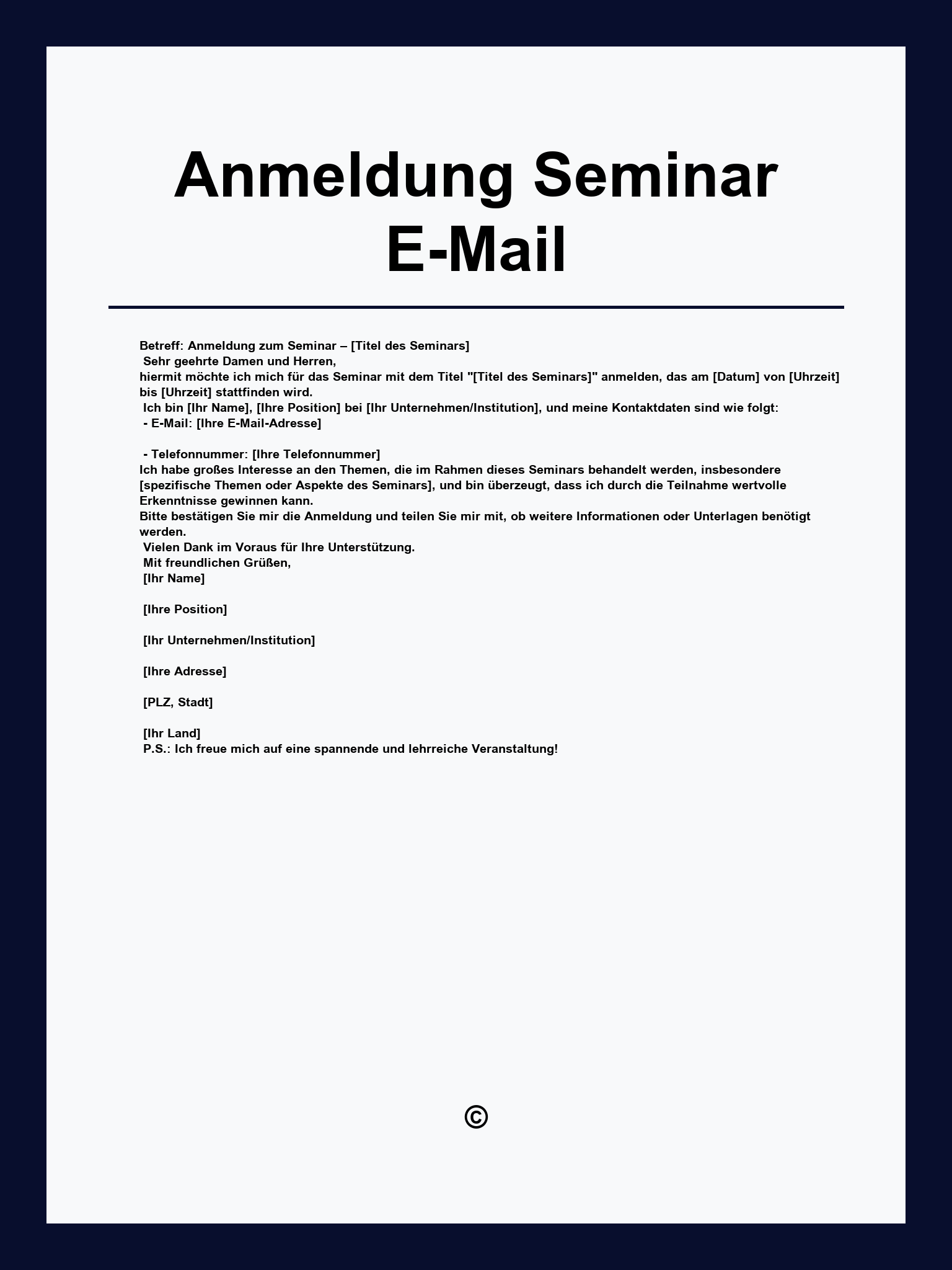 Anmeldung Seminar E-Mail Vorlage