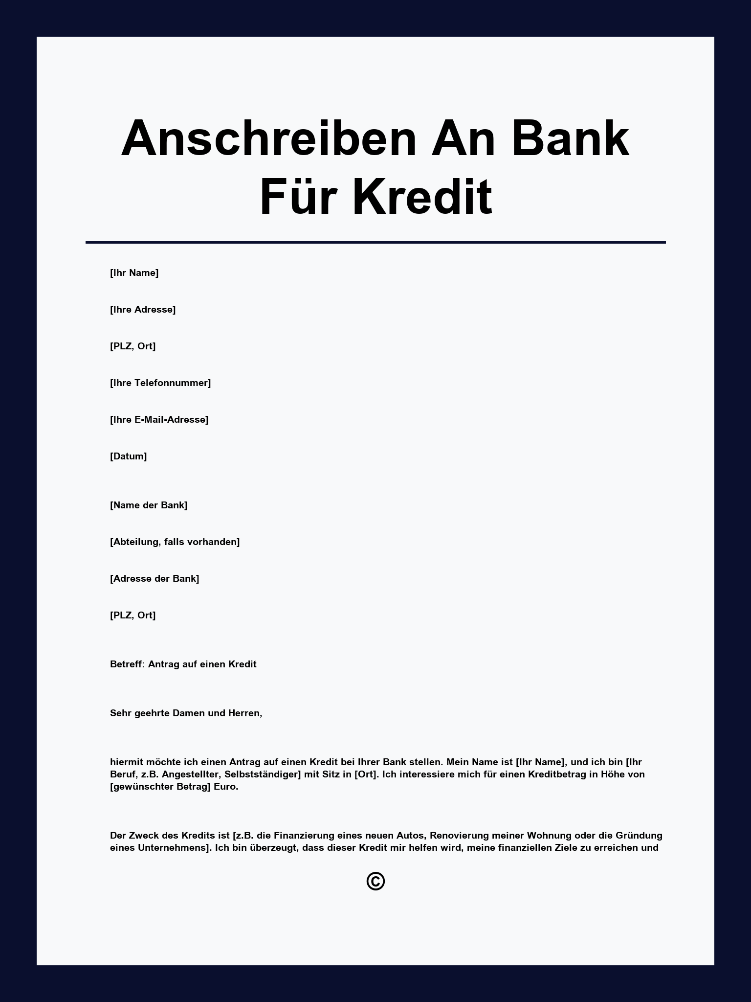 Anschreiben An Bank Für Kredit