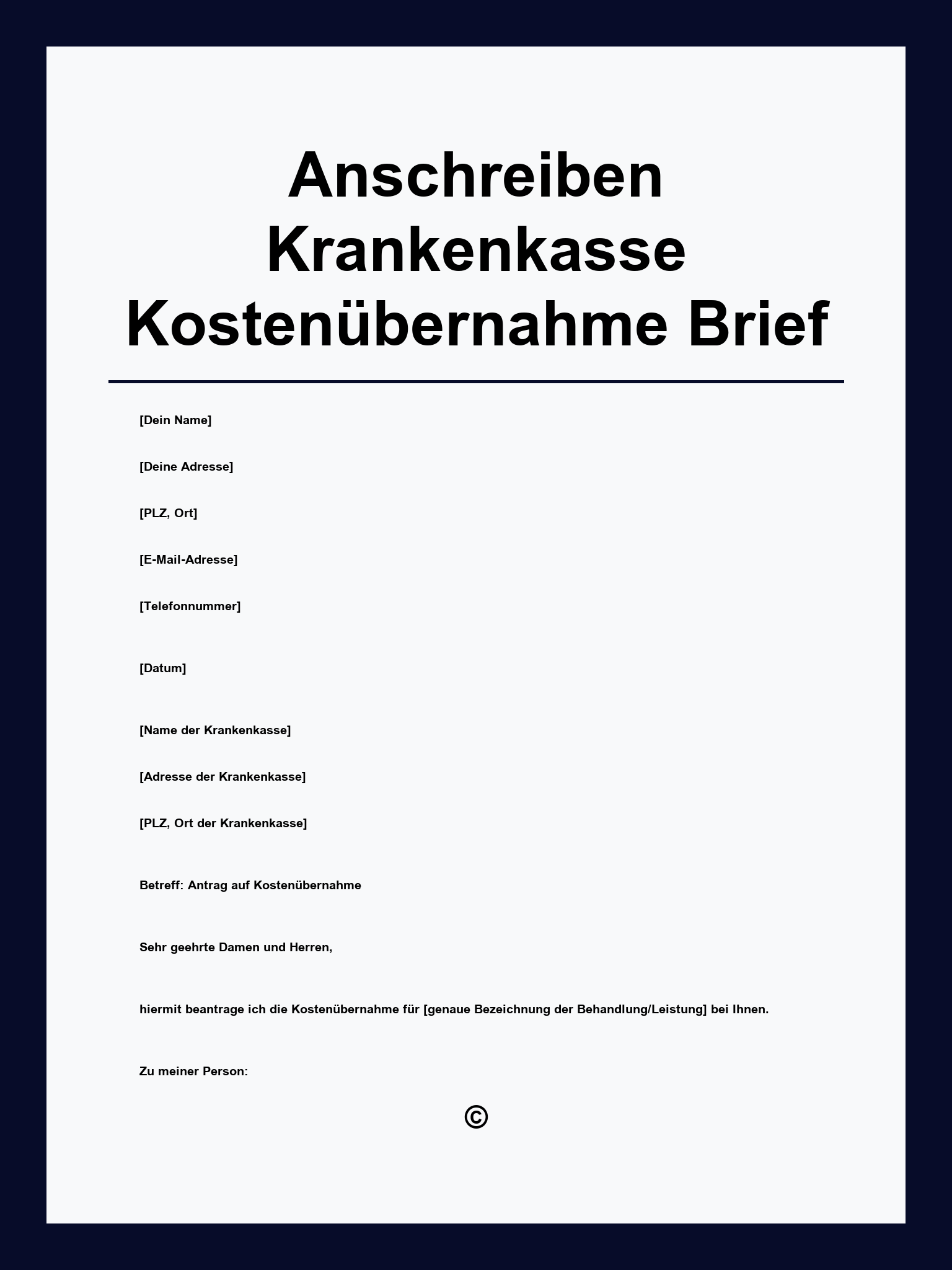Anschreiben Krankenkasse Kostenübernahme Musterbrief