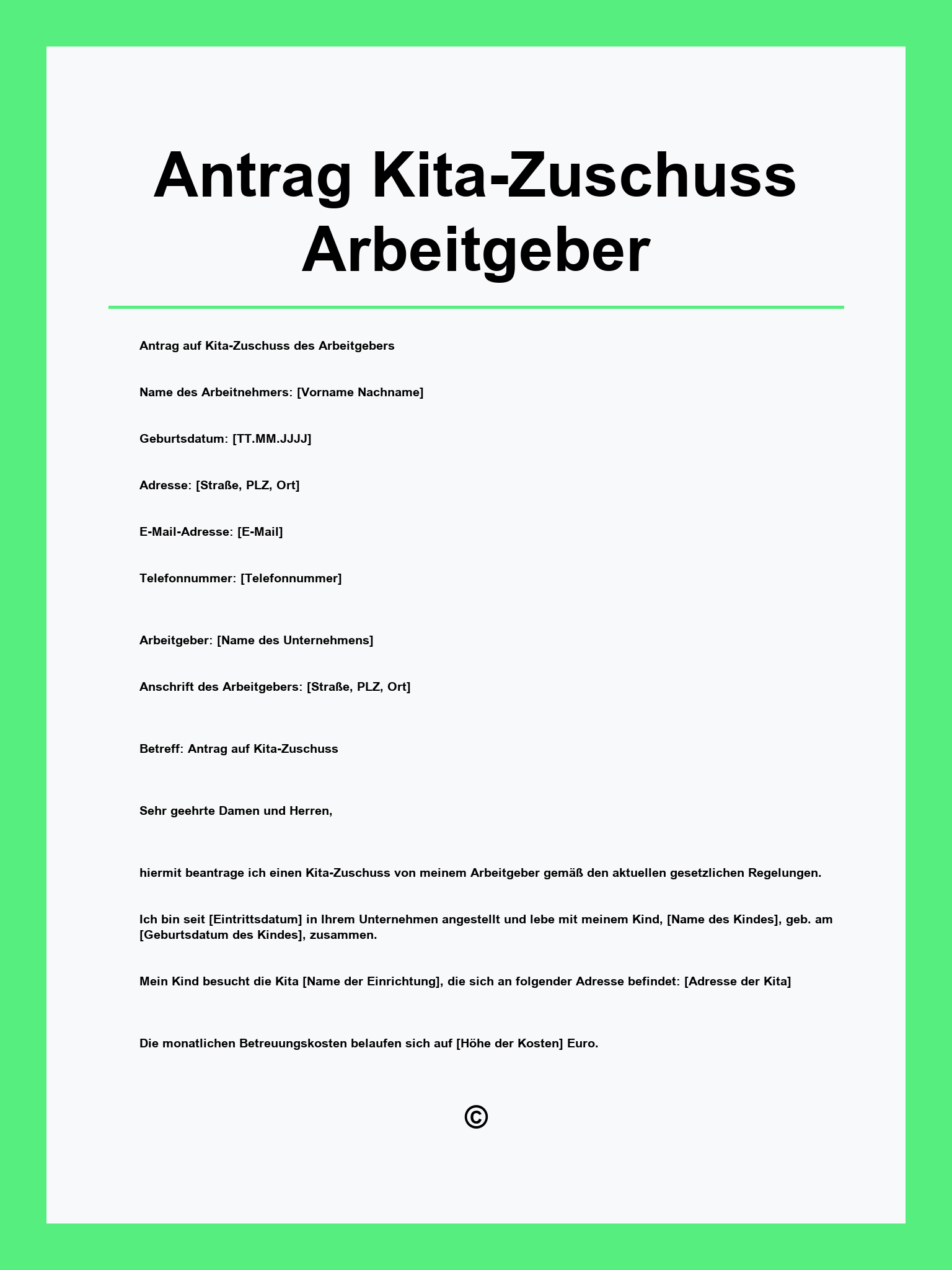 Antrag Kita-Zuschuss Arbeitgeber Muster