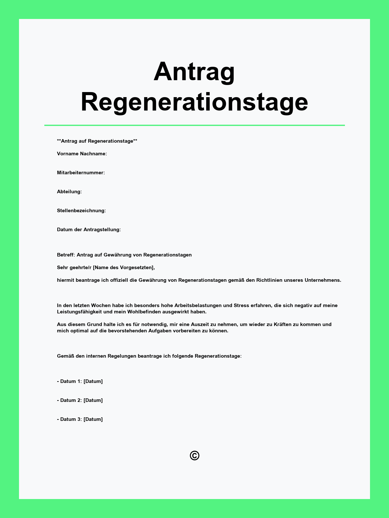 Antrag Regenerationstage Vorlage