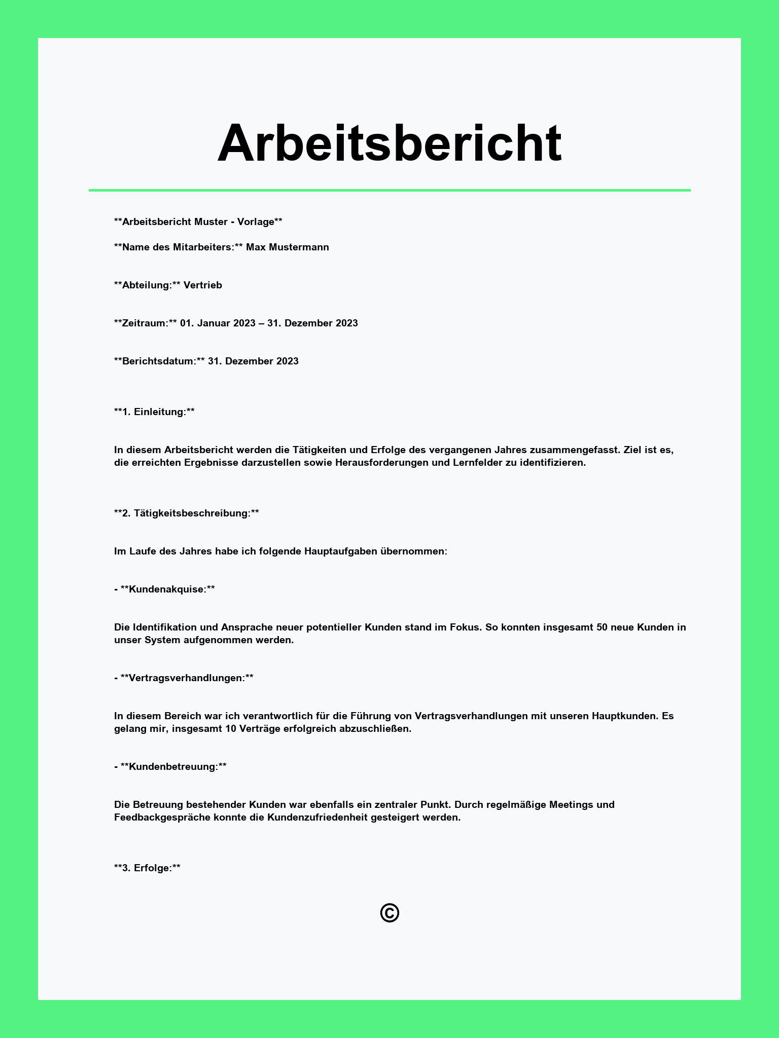 Arbeitsbericht Vorlage