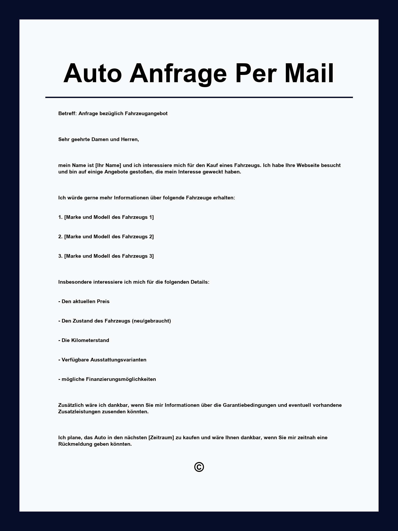 Auto Anfrage Per Mail Muster