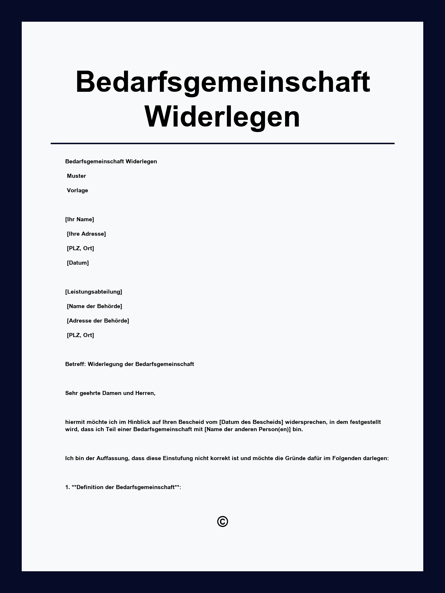Bedarfsgemeinschaft Widerlegen Vorlage