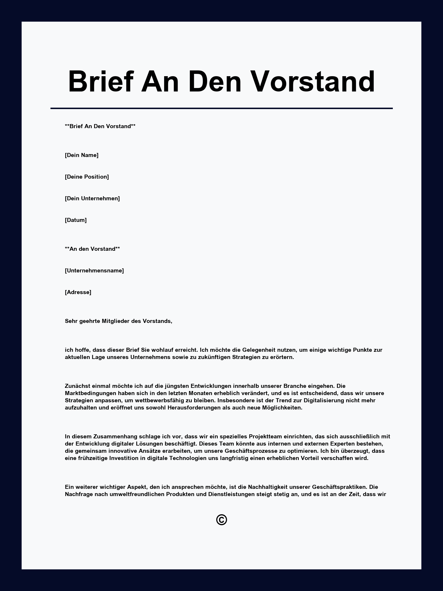 Brief An Den Vorstand