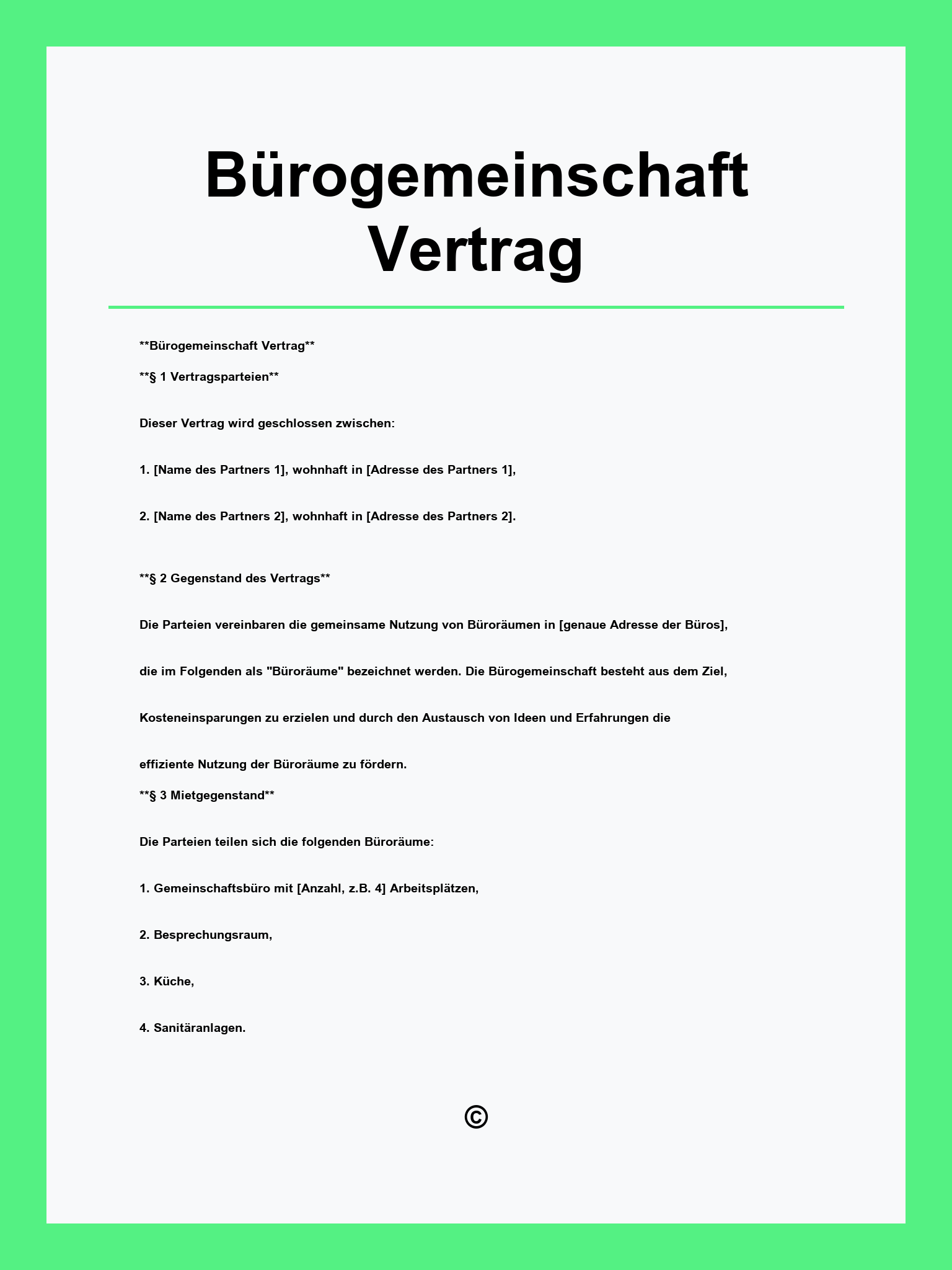 Bürogemeinschaft Vertrag Muster