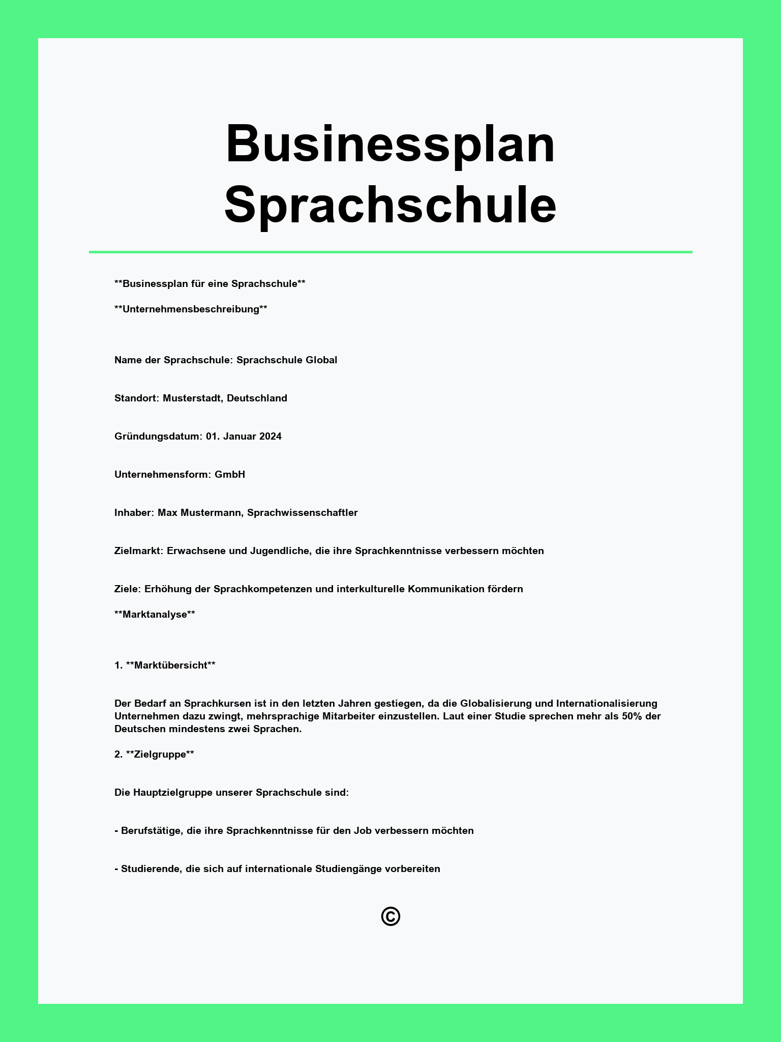 Businessplan Sprachschule