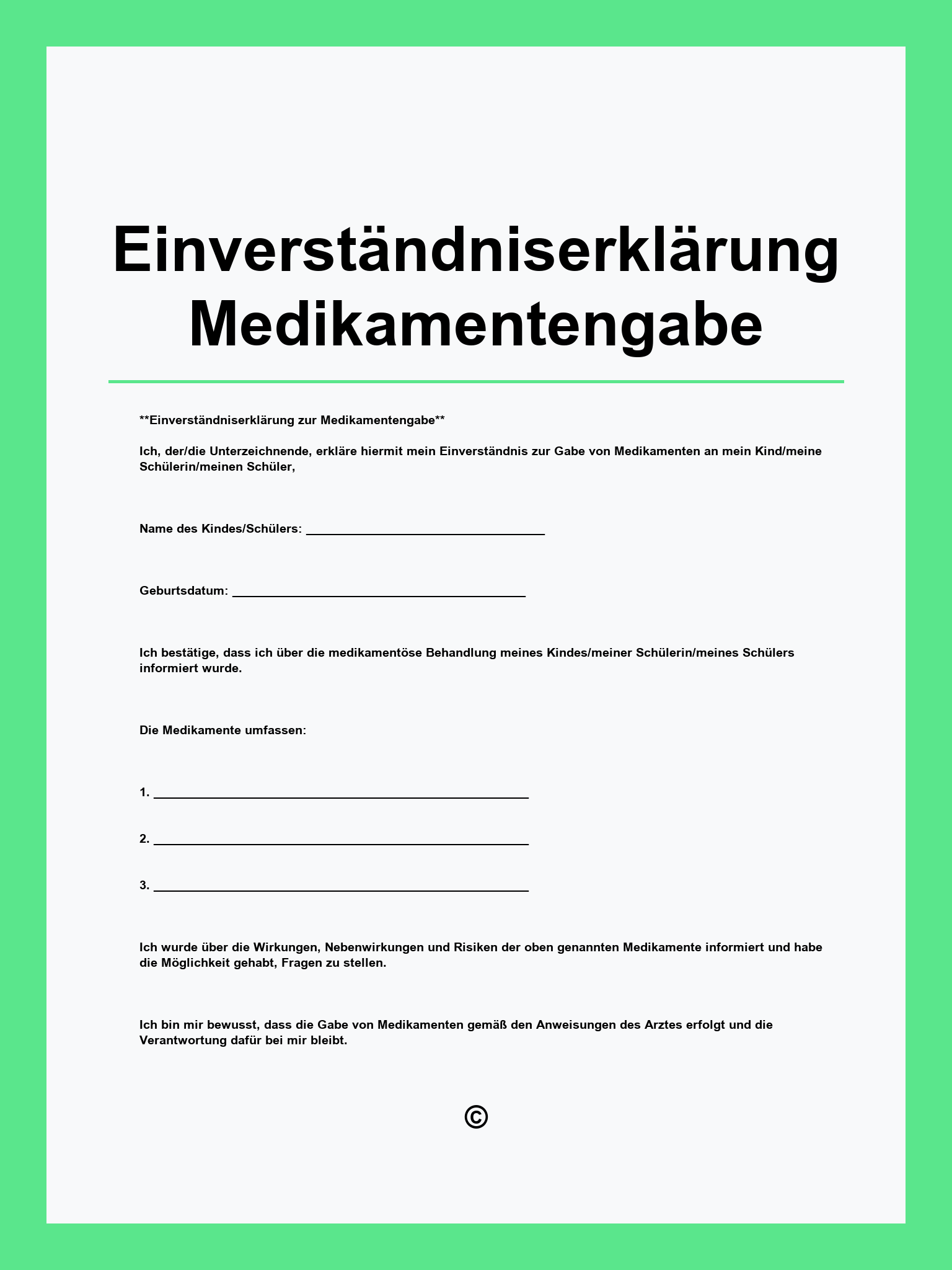 Einverständniserklärung Medikamentengabe Muster