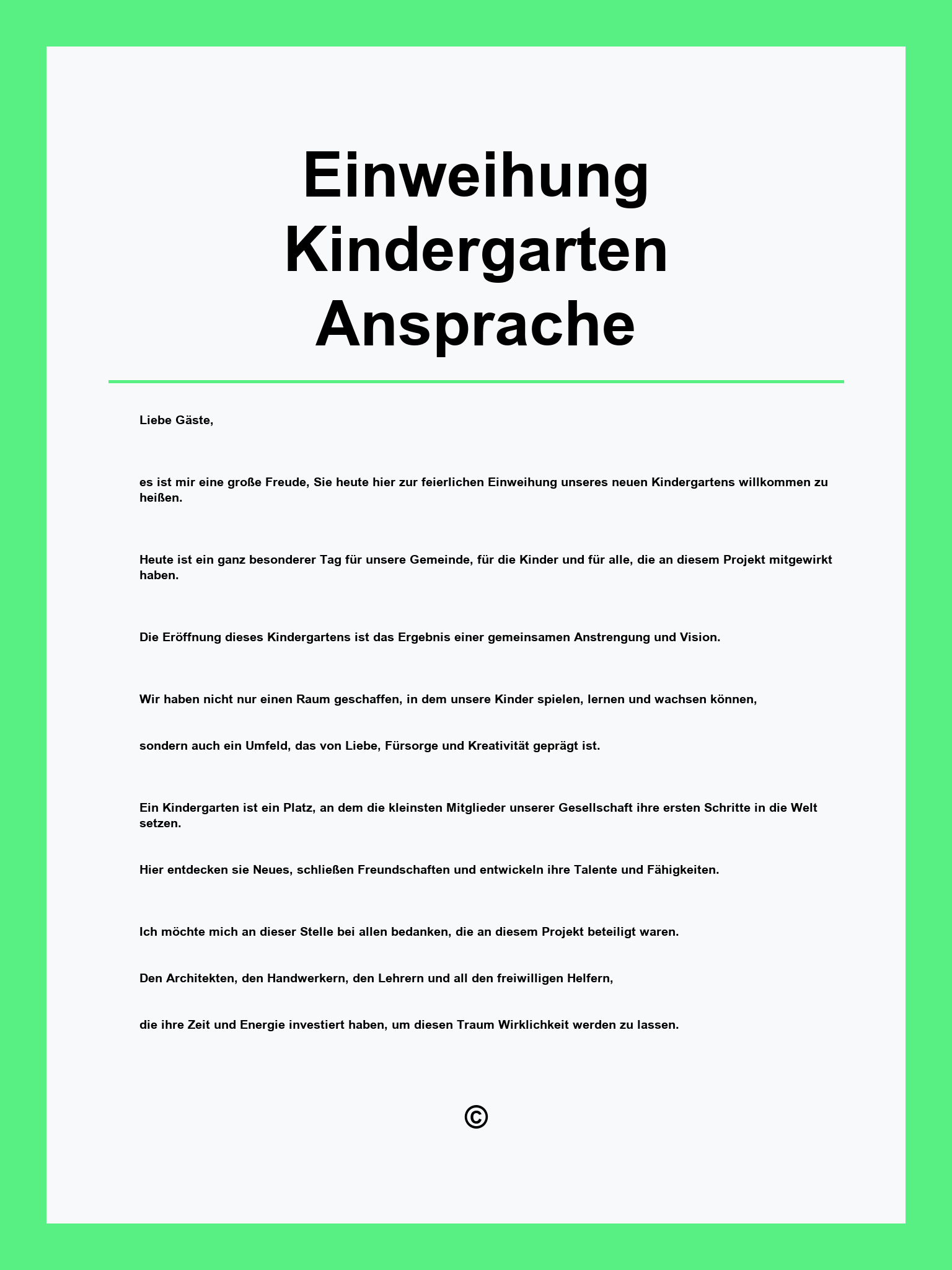 Einweihung Kindergarten Ansprache