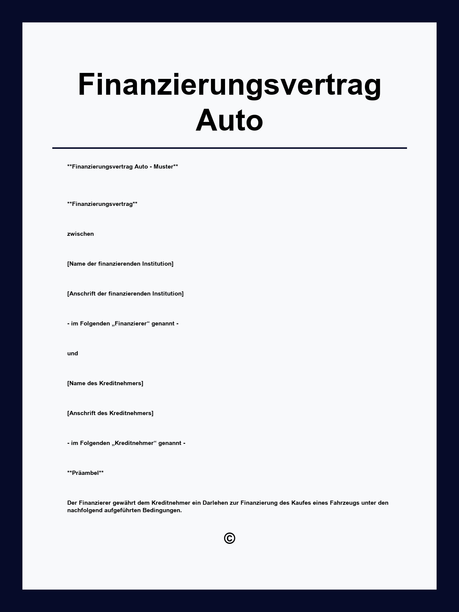 Finanzierungsvertrag Auto Muster