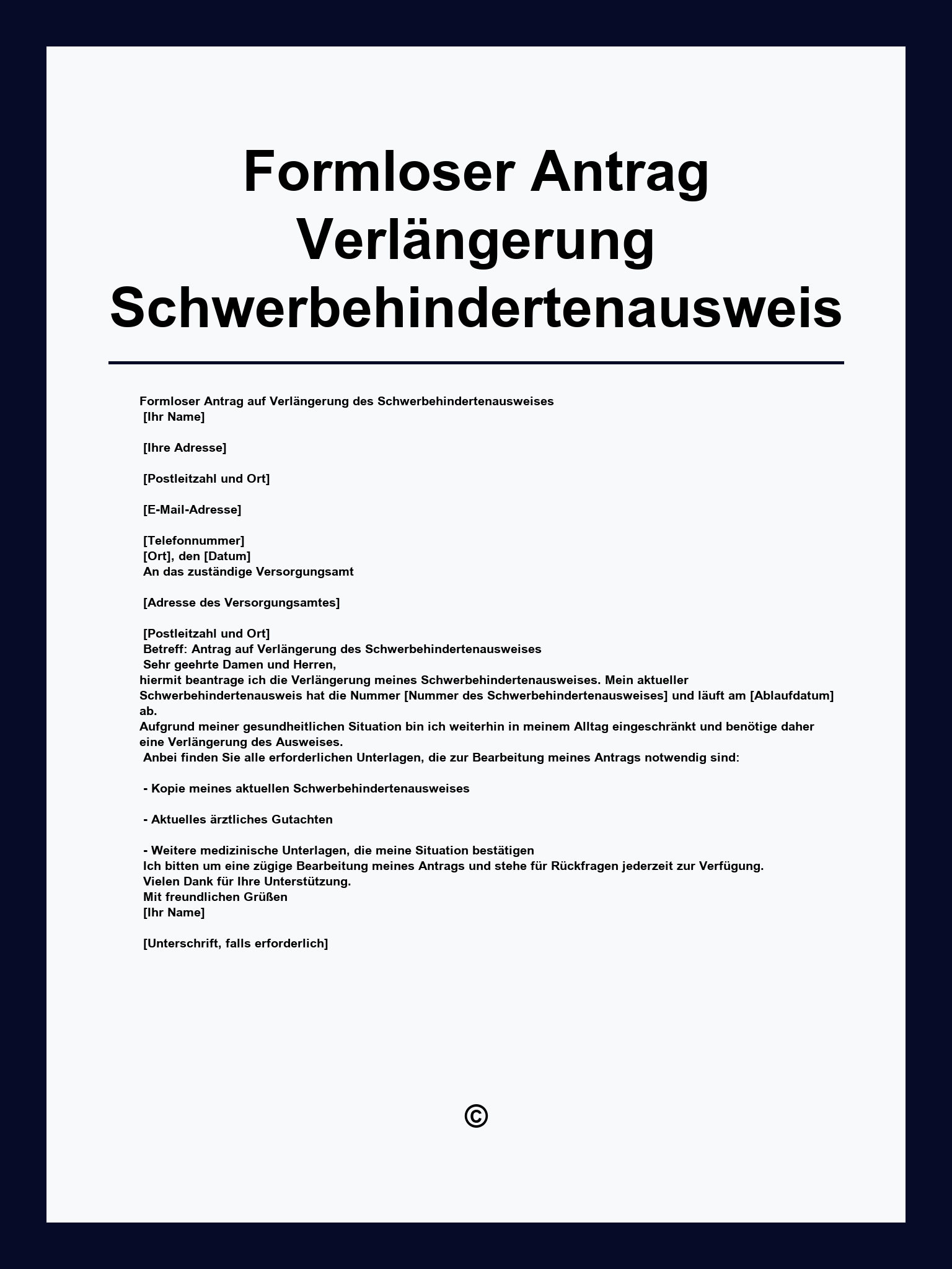 Formloser Antrag Verlängerung Schwerbehindertenausweis Muster