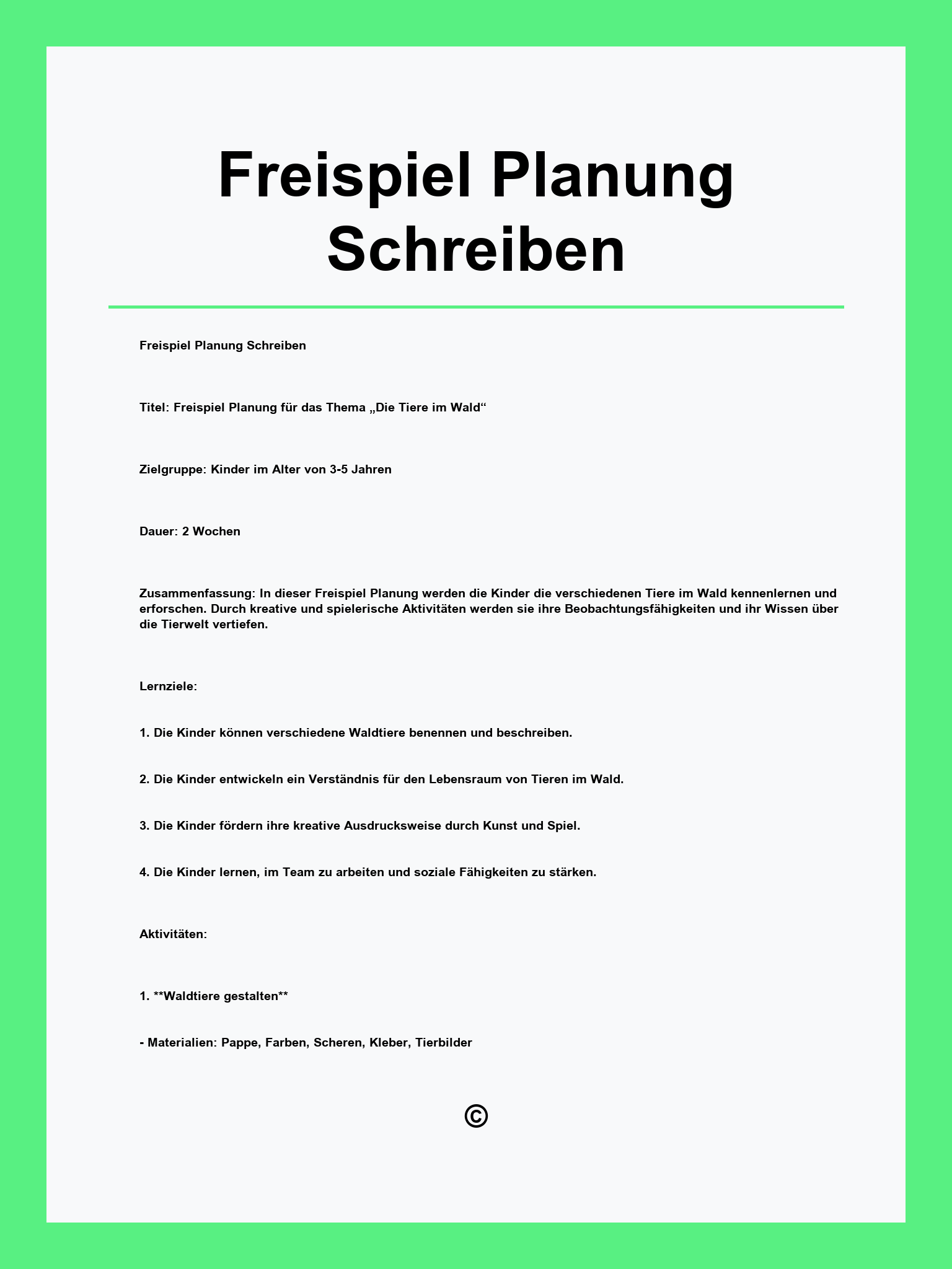 Freispiel Planung Schreiben