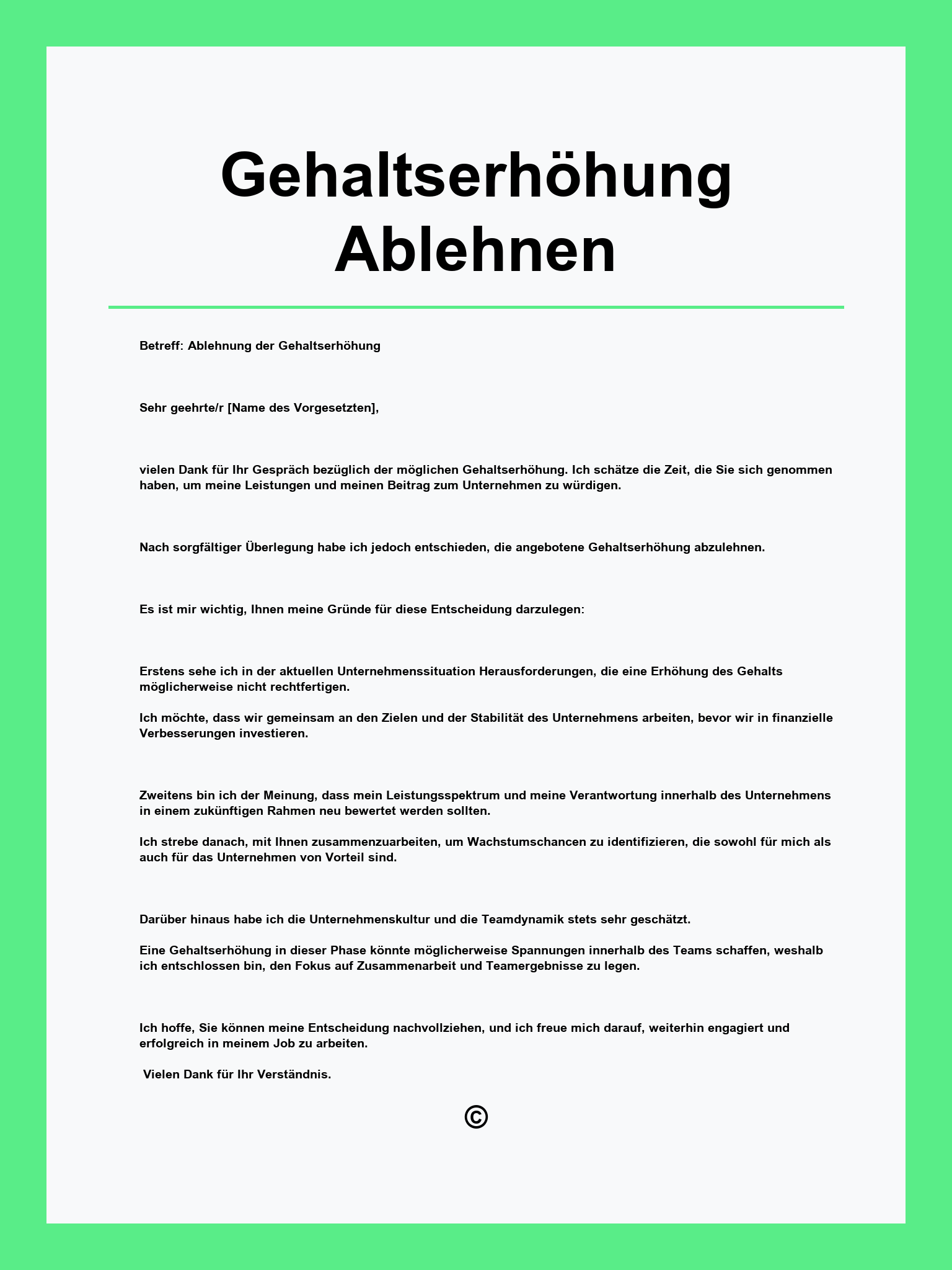 Gehaltserhöhung Ablehnen Muster