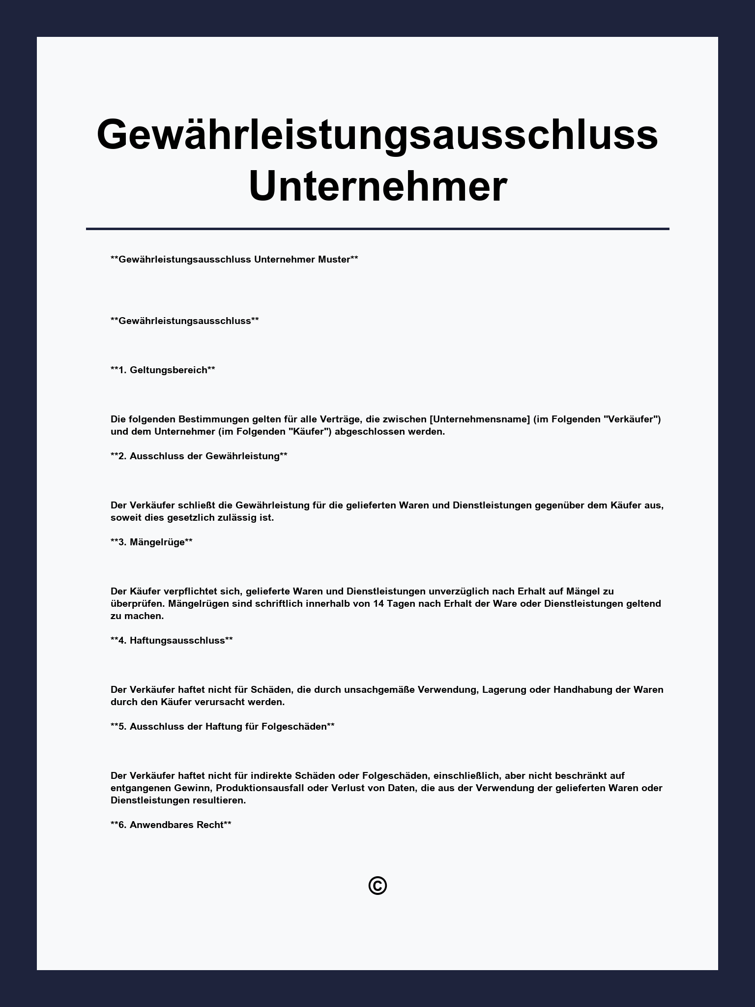 Gewährleistungsausschluss Unternehmer Muster