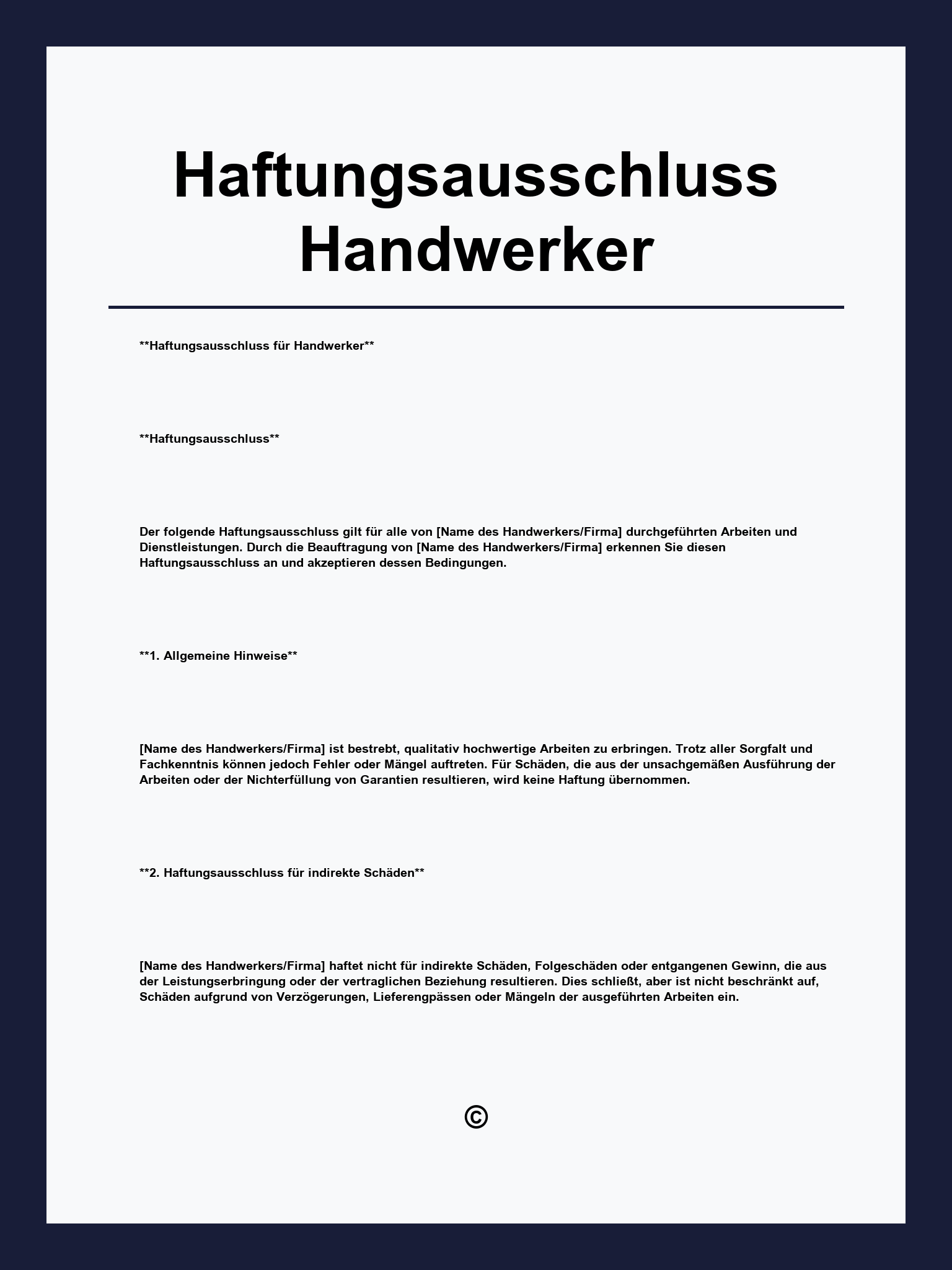 Haftungsausschluss Handwerker Vorlage