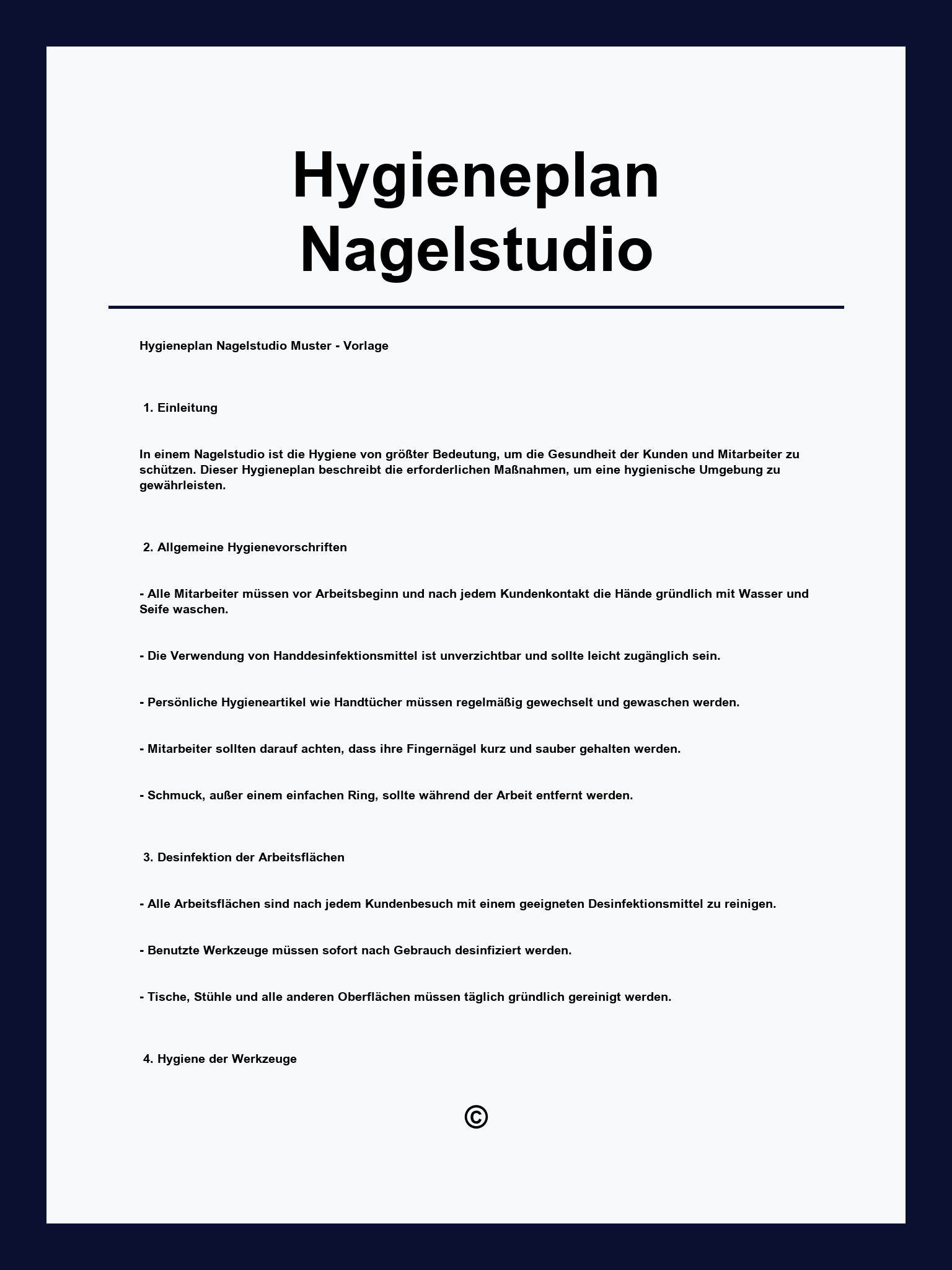 Hygieneplan Nagelstudio Vordruck