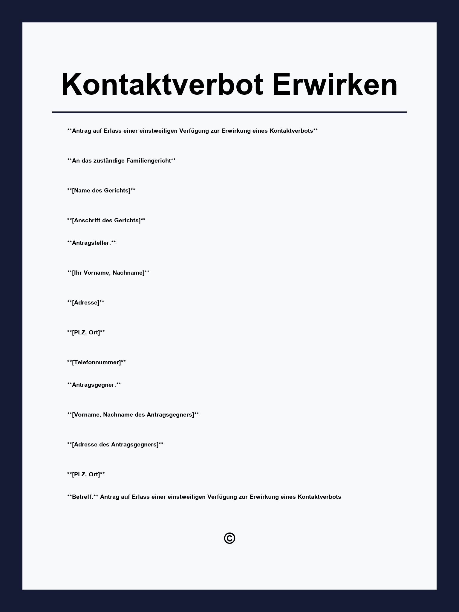 Kontaktverbot Erwirken Muster