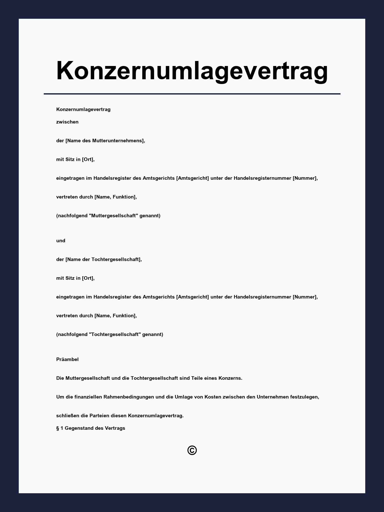 Konzernumlagevertrag Muster