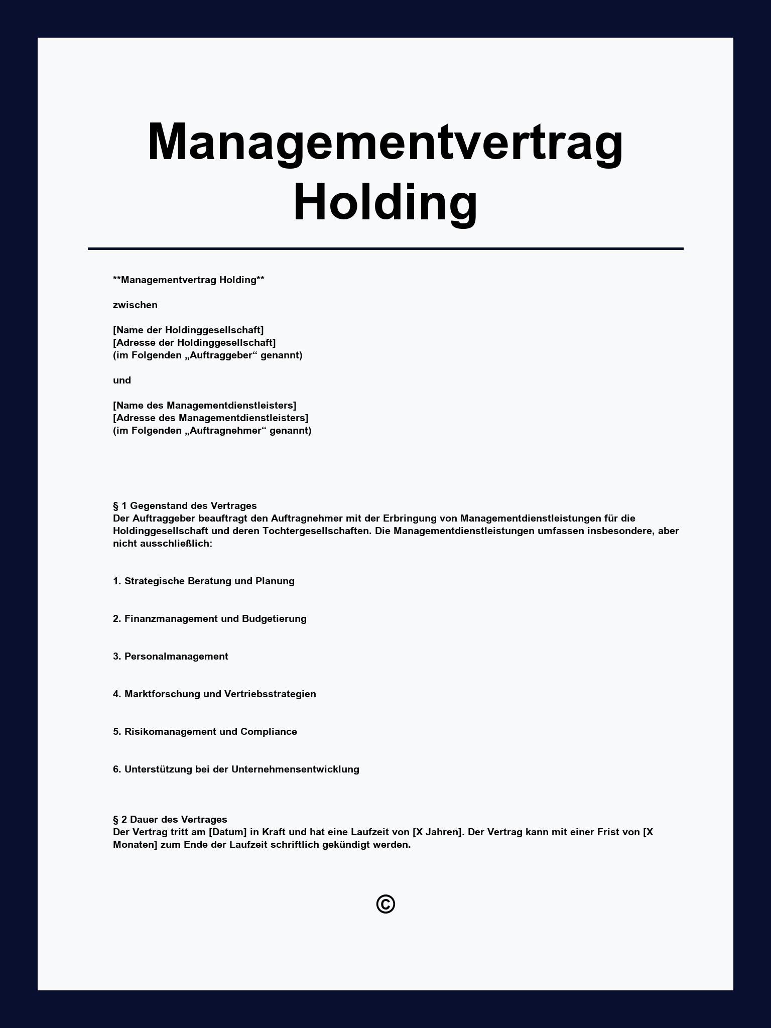 Managementvertrag Holding Muster