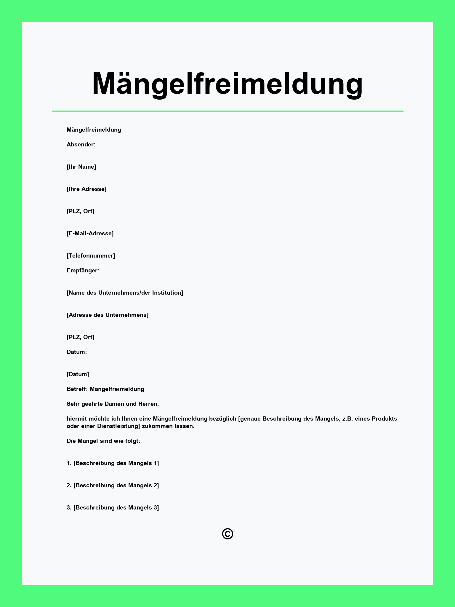 Mängelfreimeldung Muster