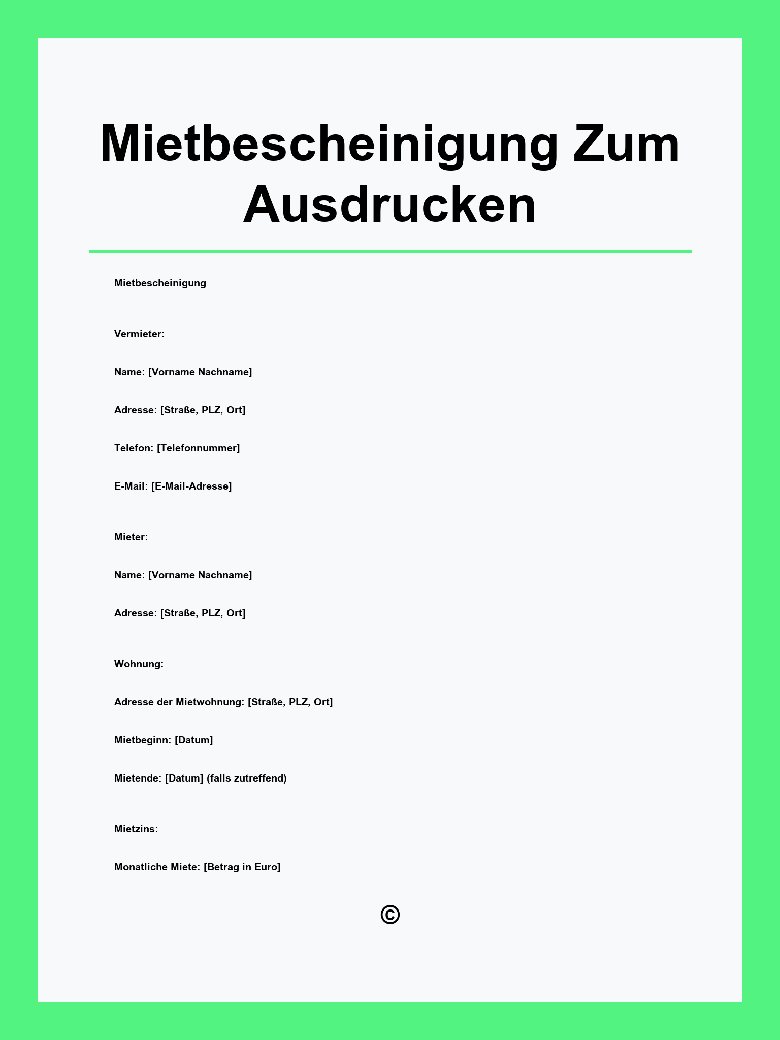 Mietbescheinigung Zum Ausdrucken