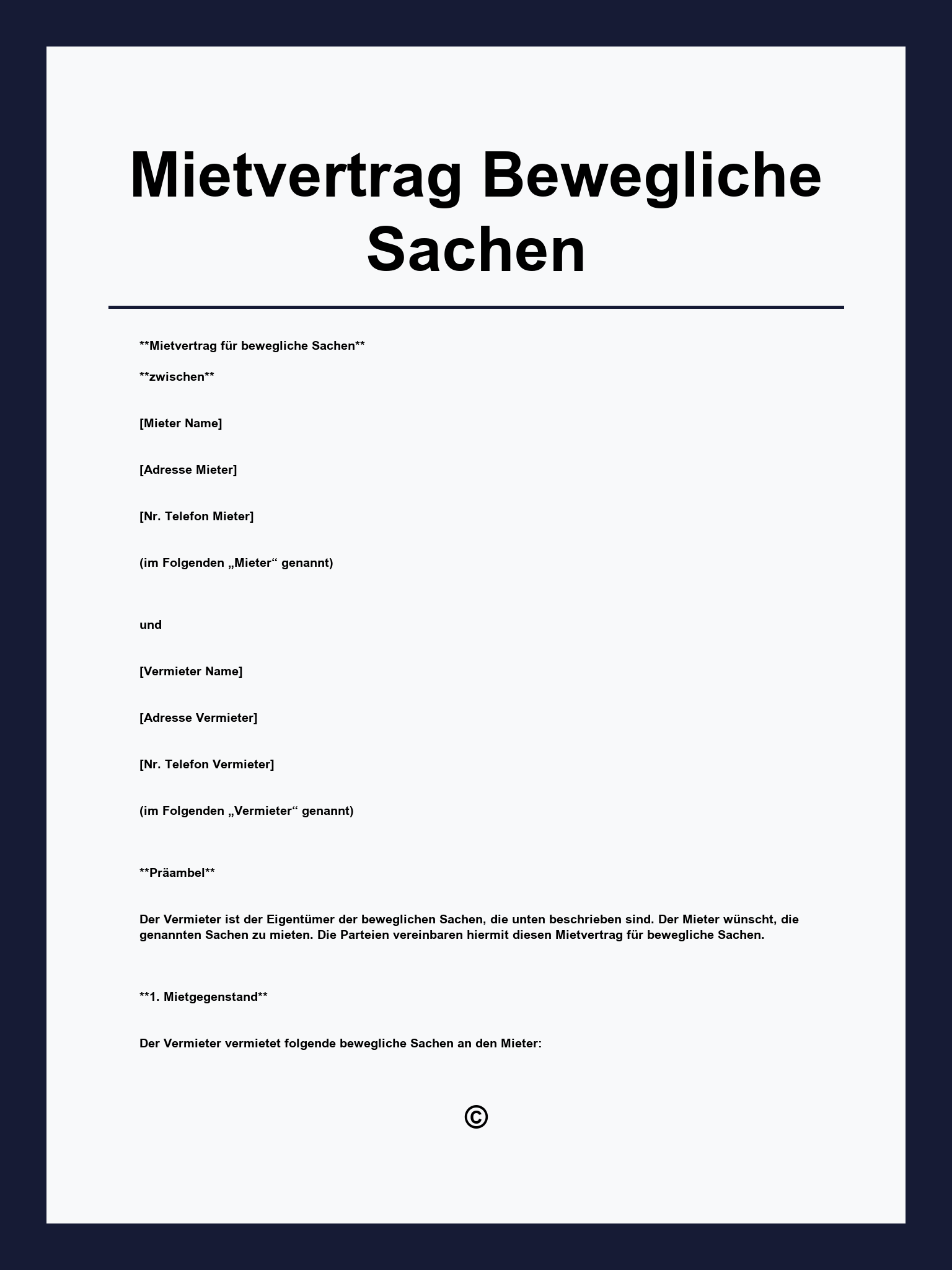 Mietvertrag Bewegliche Sachen Muster