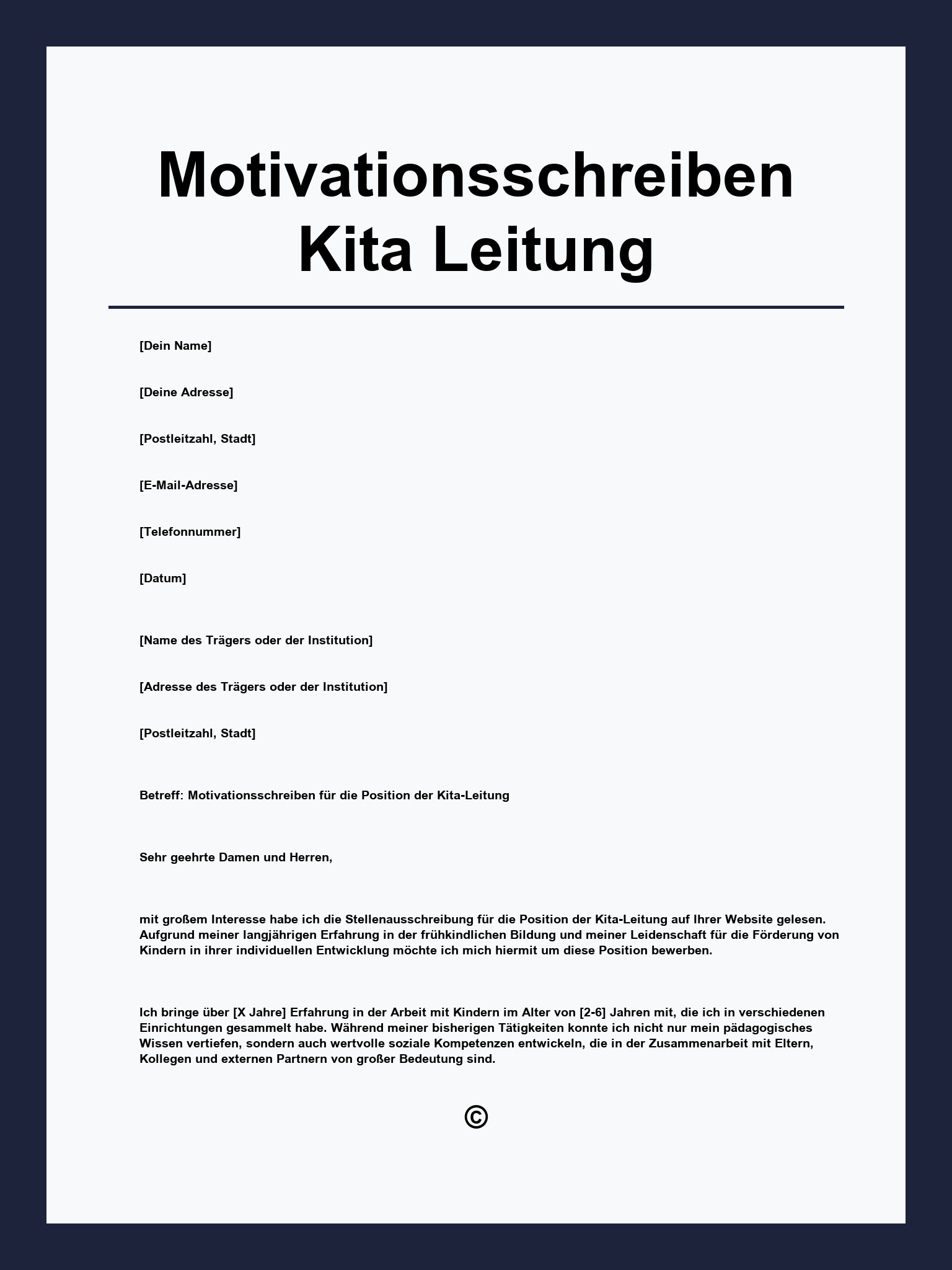 Motivationsschreiben Kita Leitung