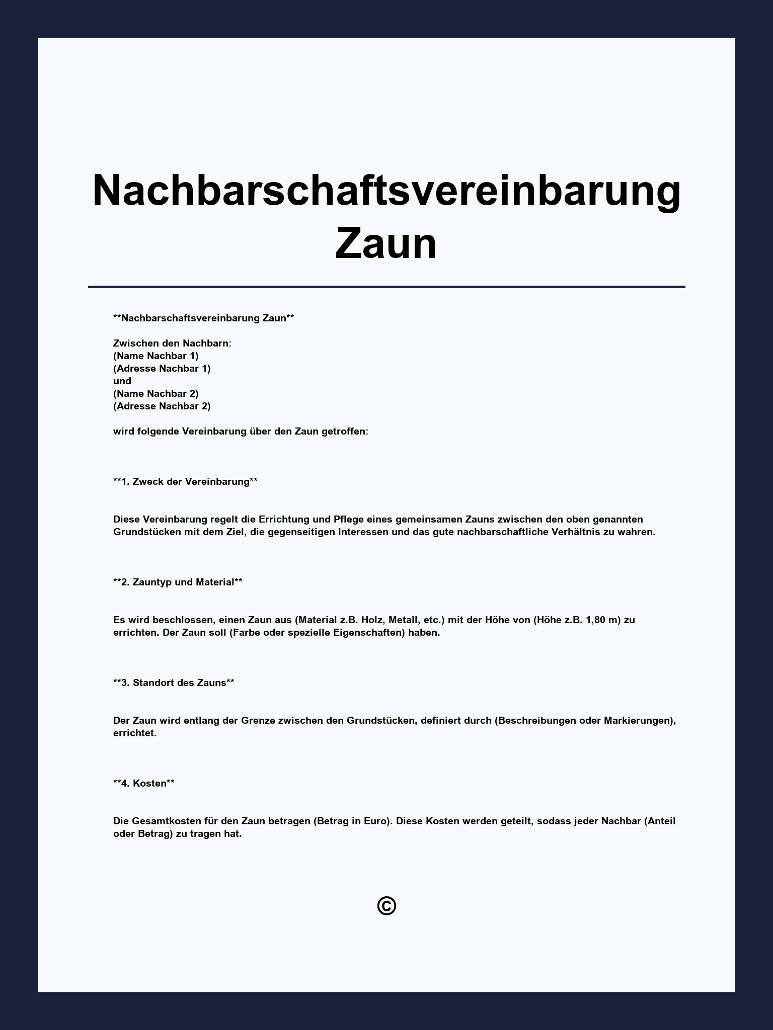 Nachbarschaftsvereinbarung Zaun Vorlage