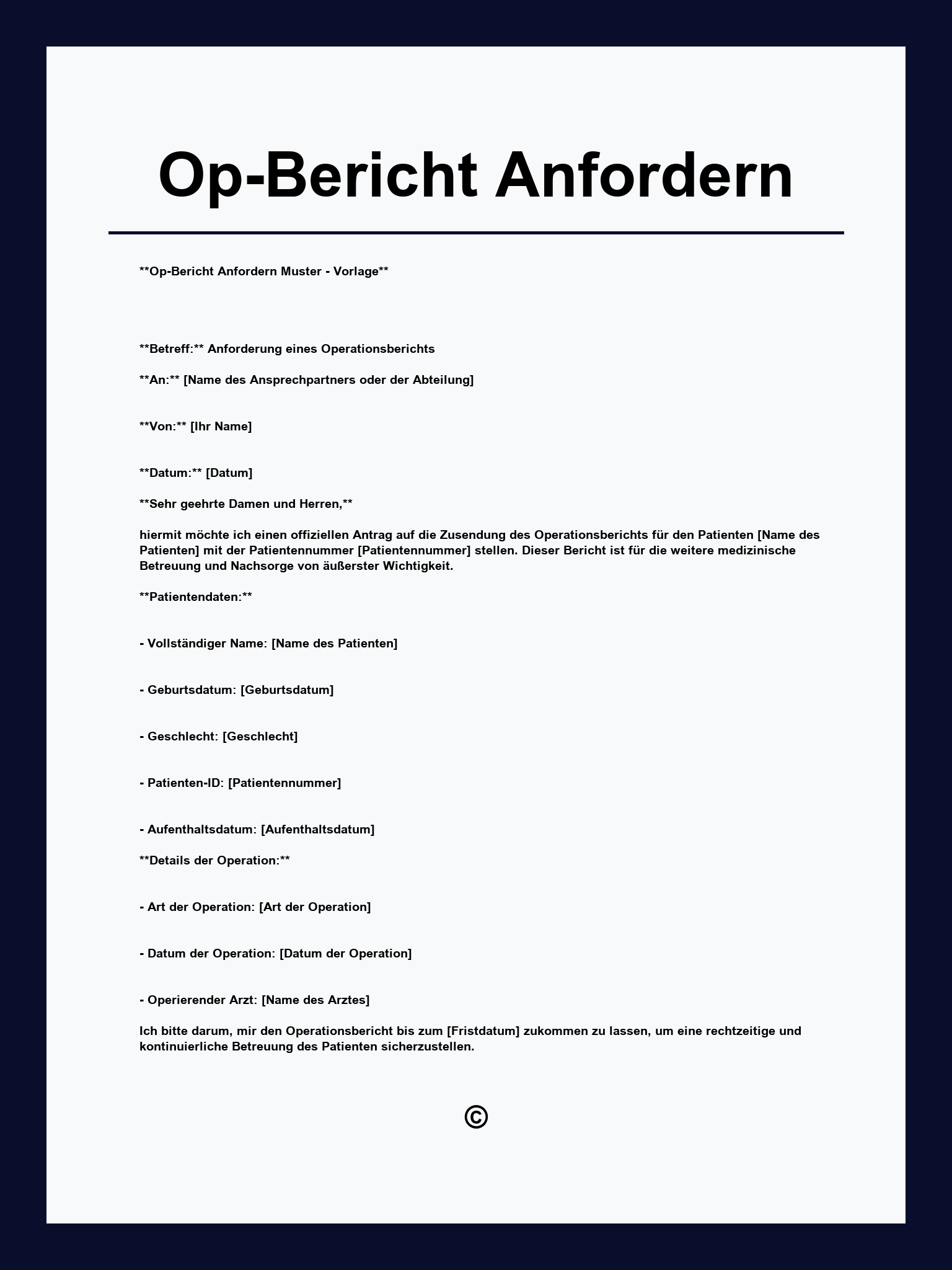 Op-Bericht Anfordern Muster