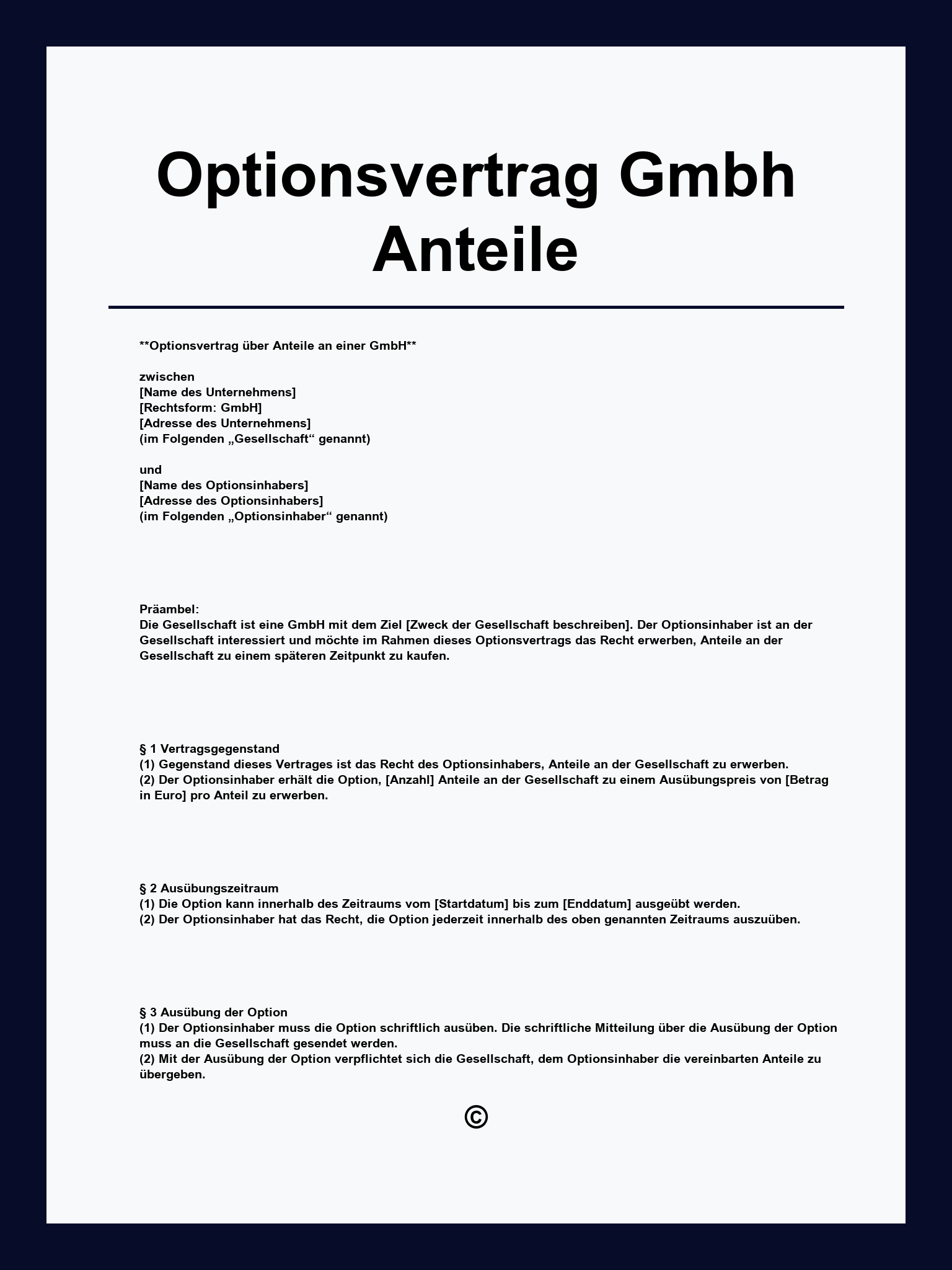 Optionsvertrag Gmbh Anteile Muster
