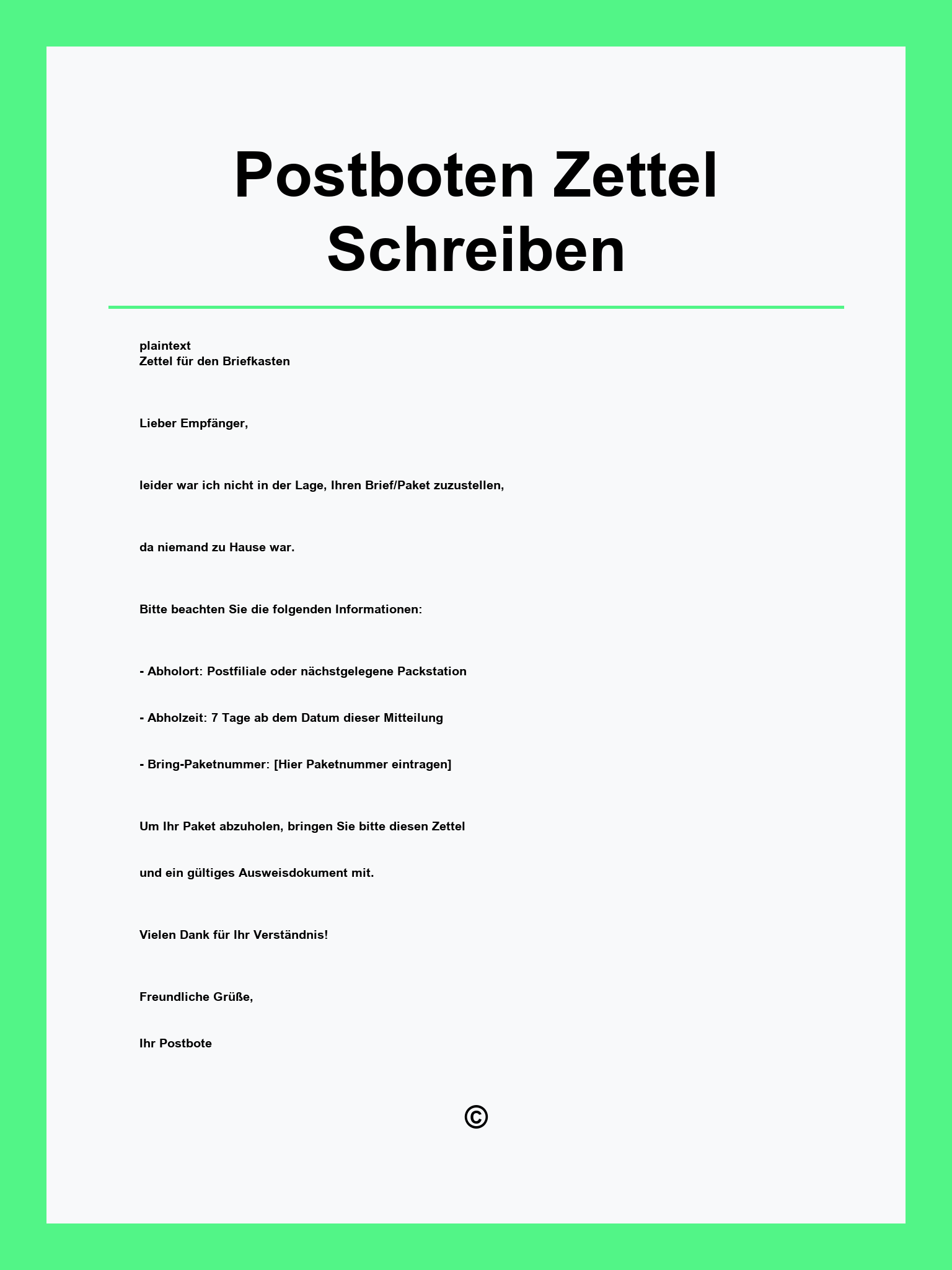 Postboten Zettel Schreiben Muster