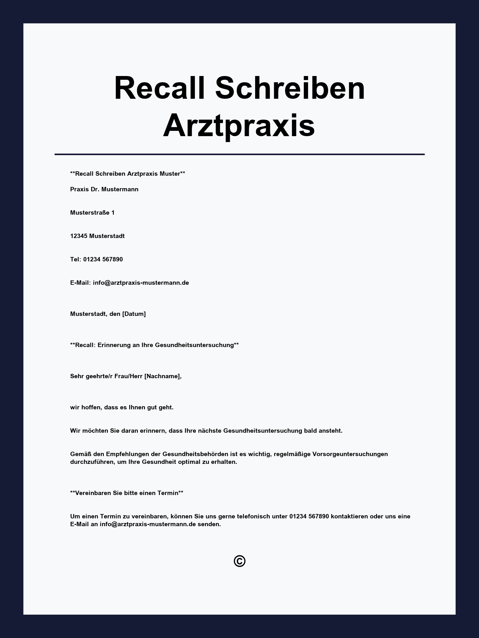 Recall Schreiben Arztpraxis Muster