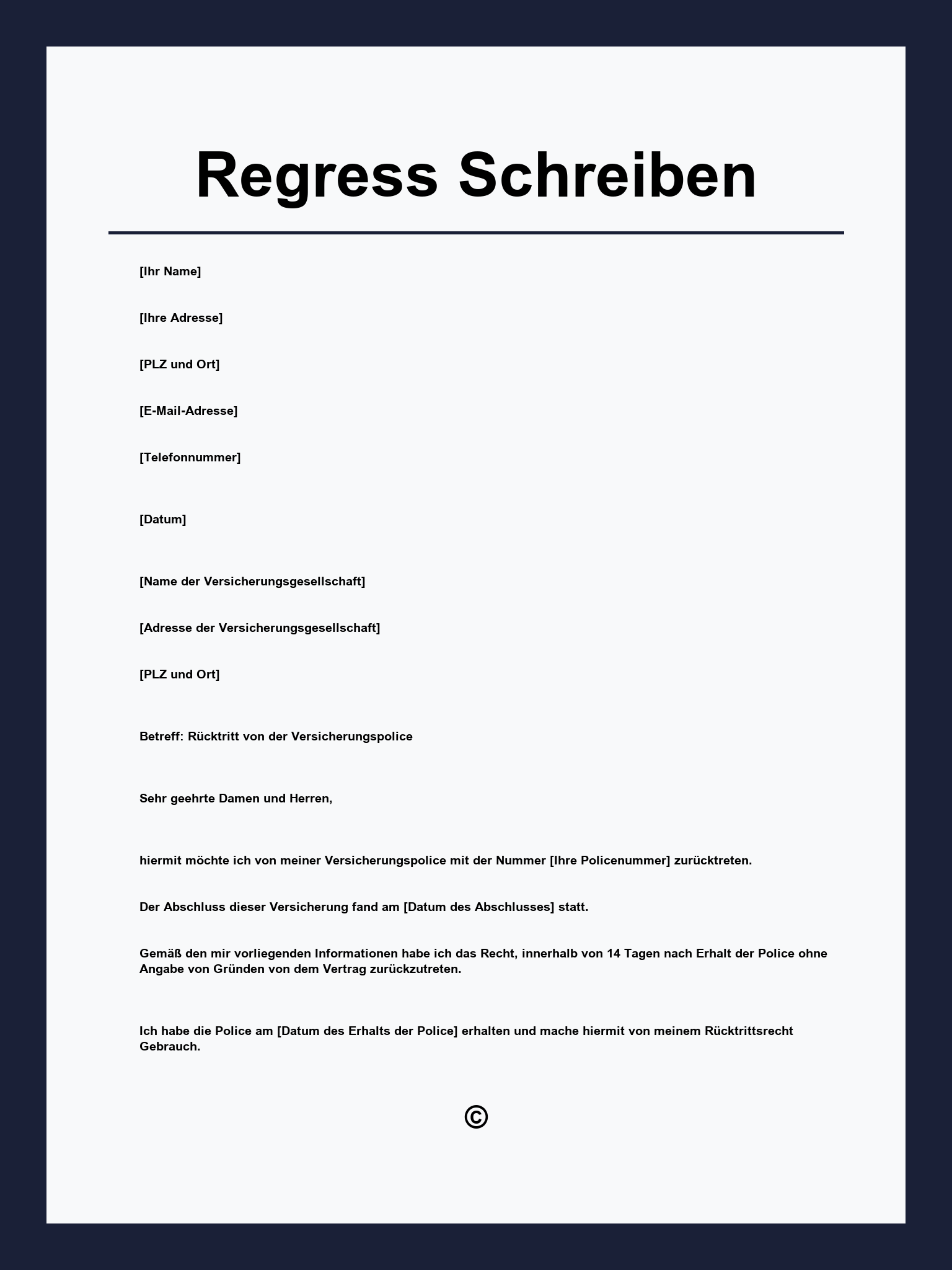 Regress Schreiben Vorlage