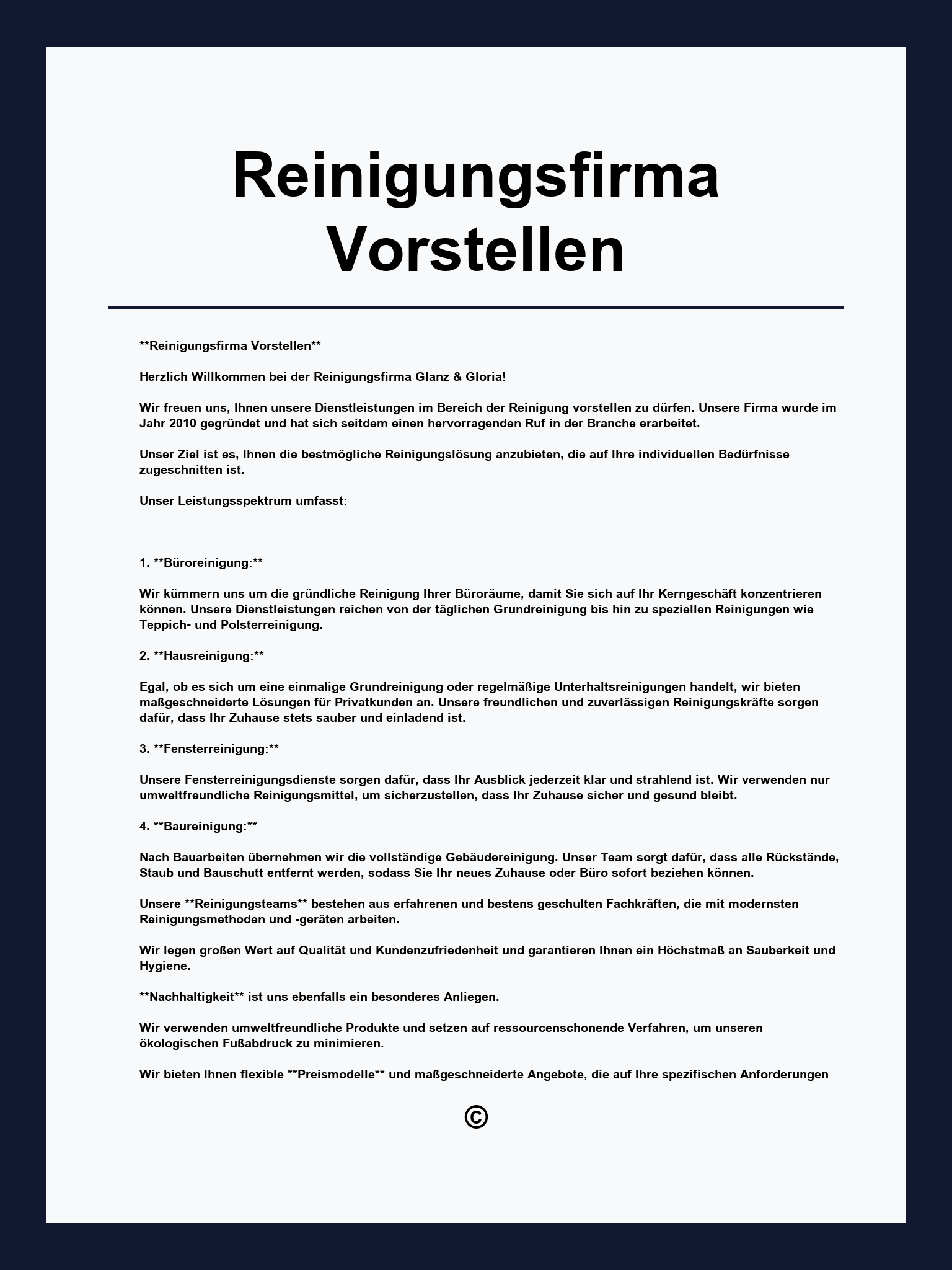 Reinigungsfirma Vorstellen Muster