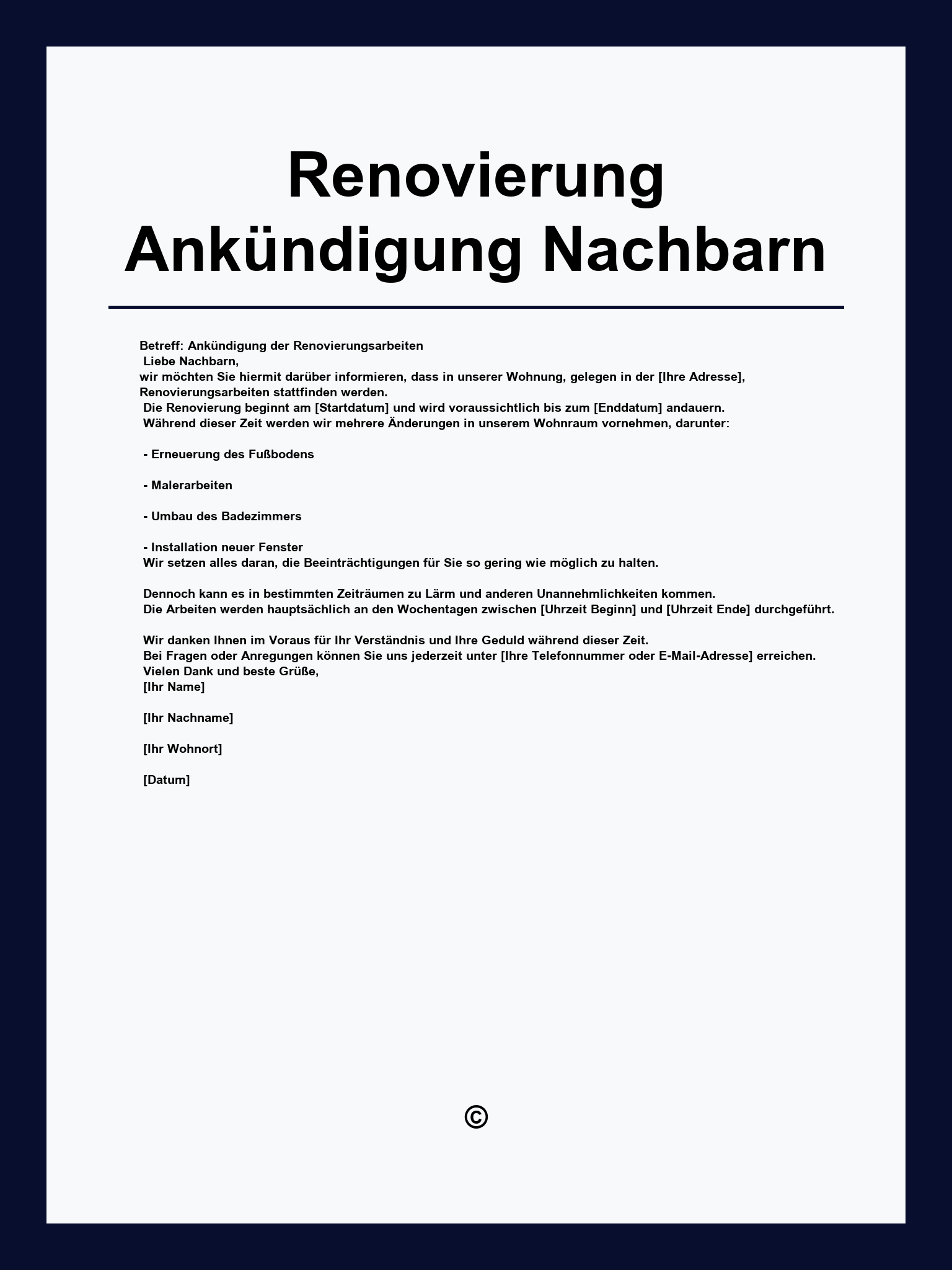 Renovierung Ankündigung Nachbarn Muster