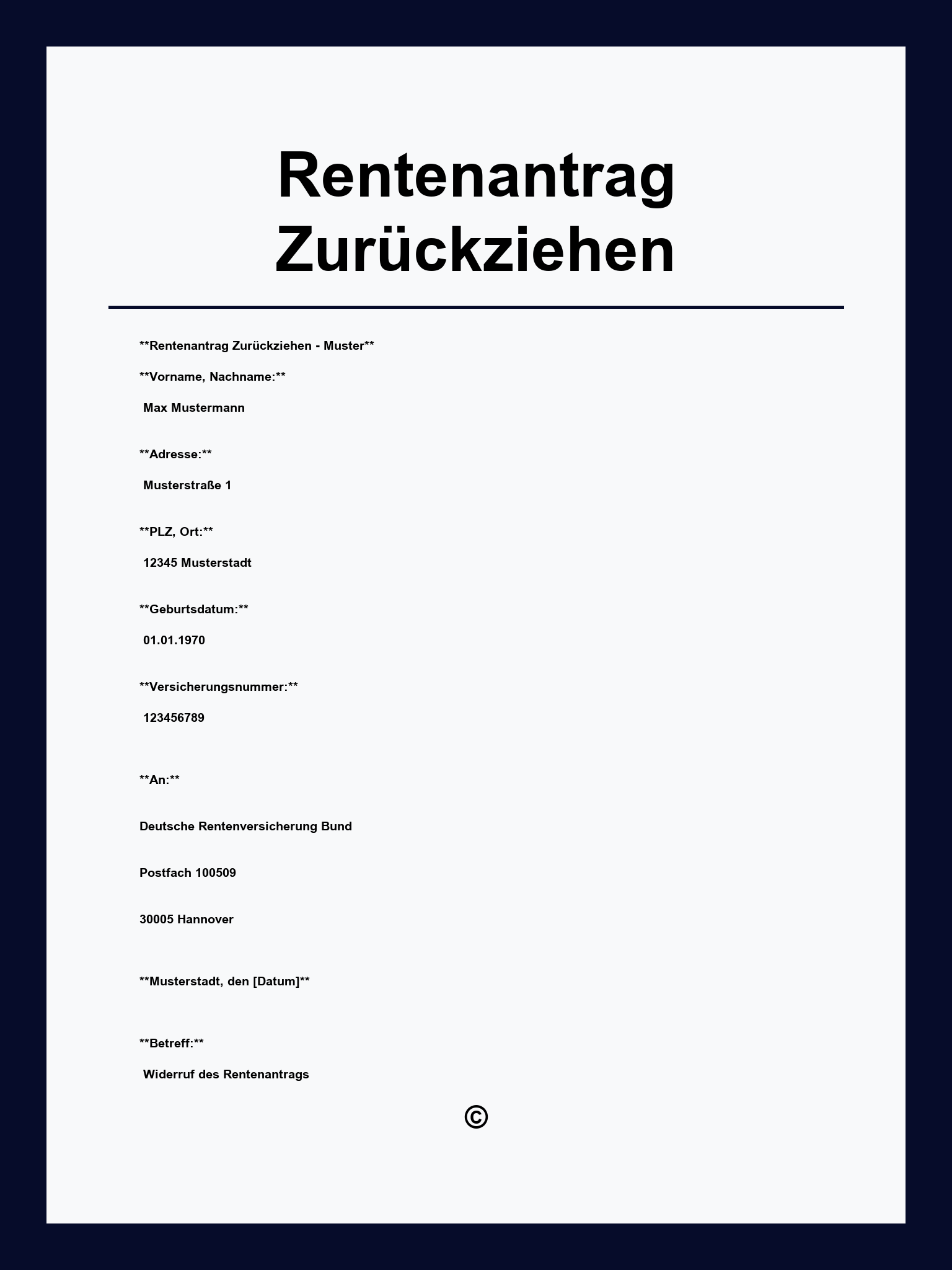 Rentenantrag Zurückziehen Muster