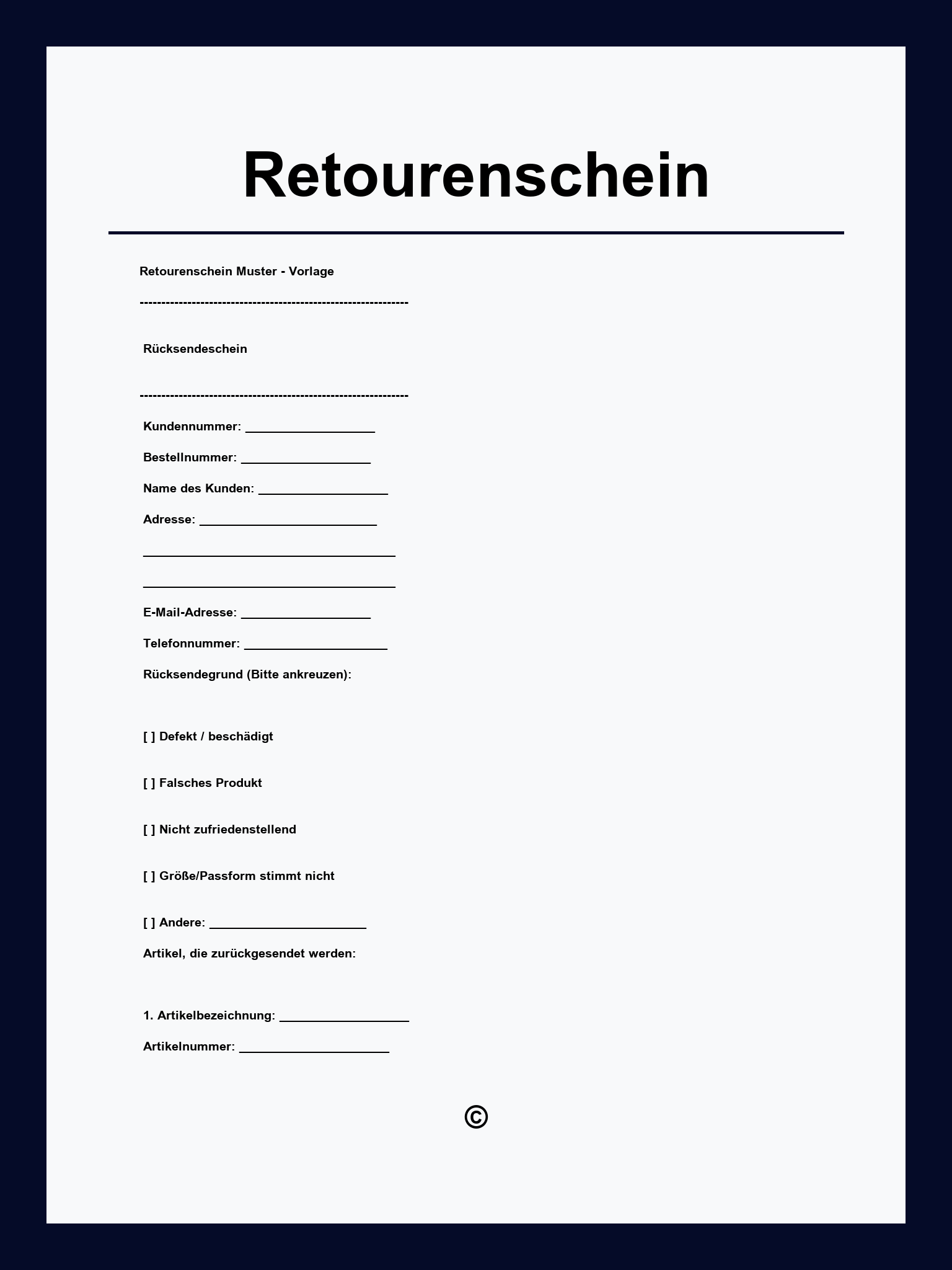 Retourenschein Vorlage