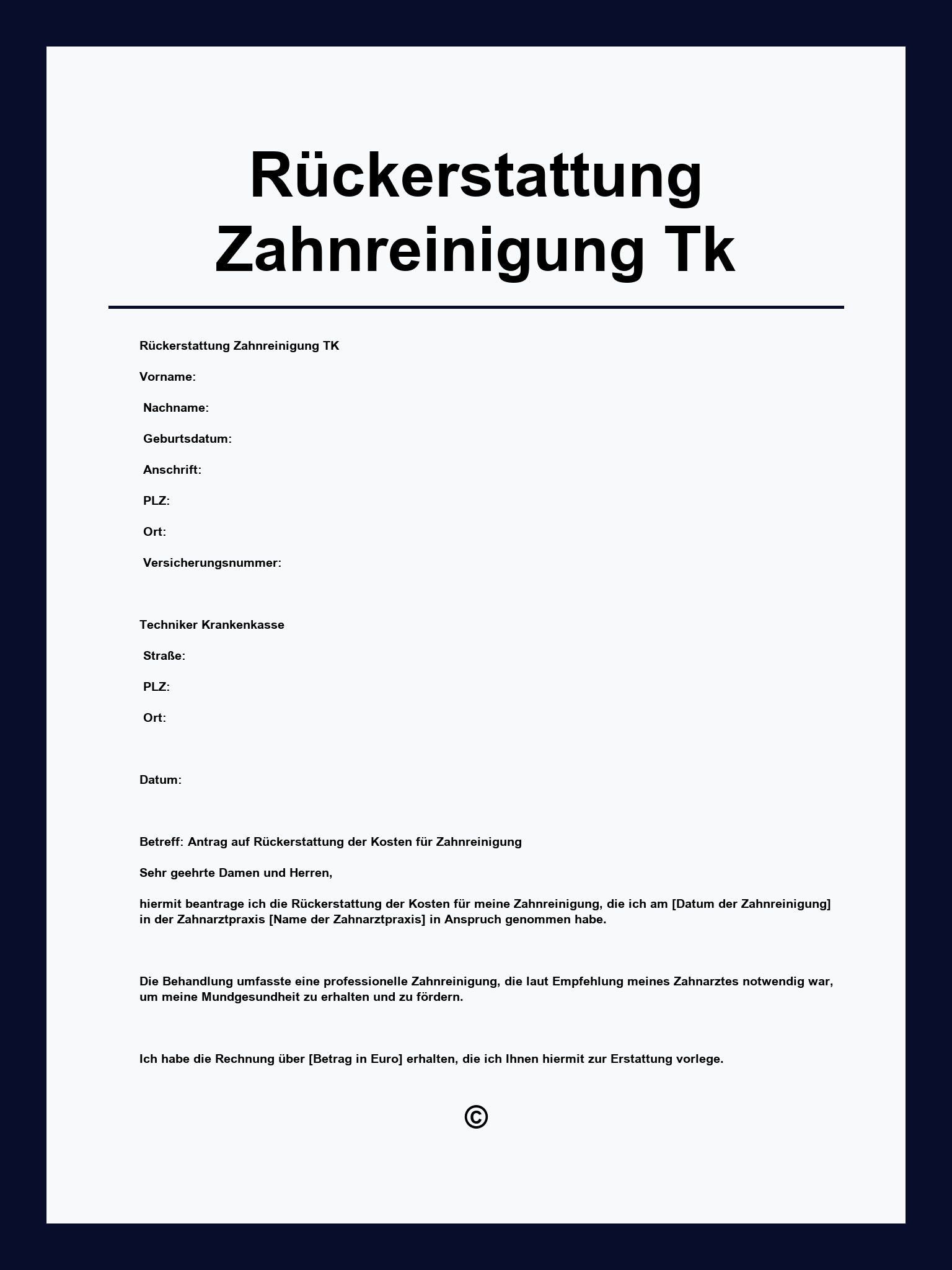 Rückerstattung Zahnreinigung Vordruck Tk
