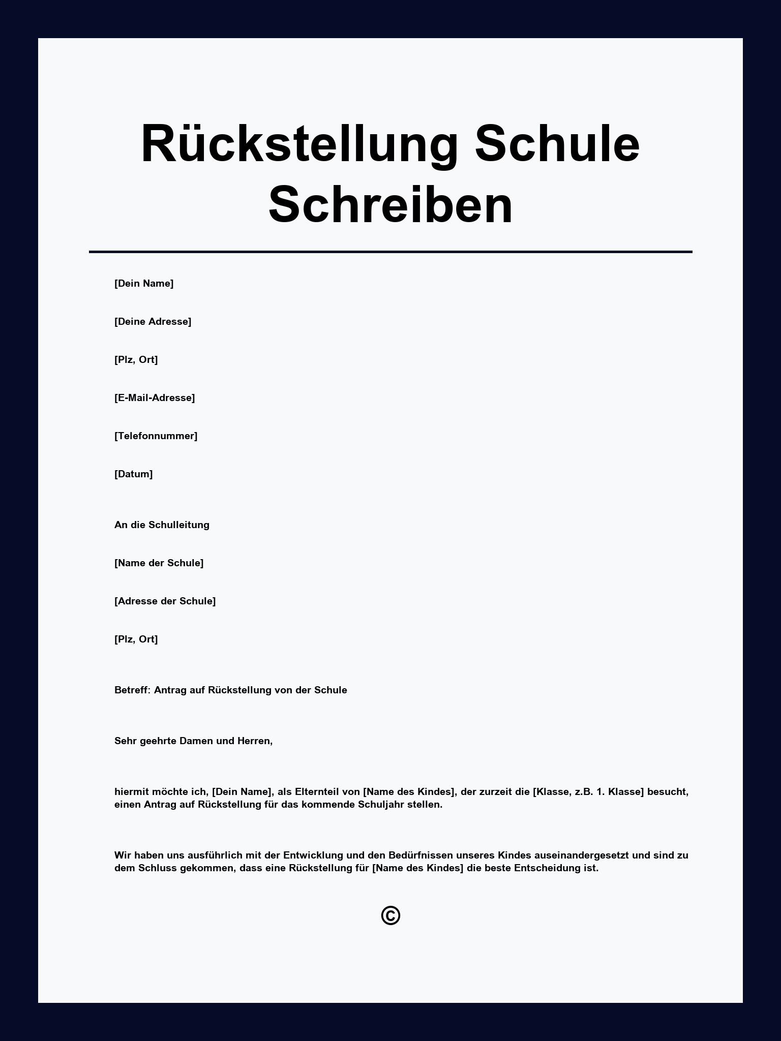 Rückstellung Schule Schreiben Vorlage