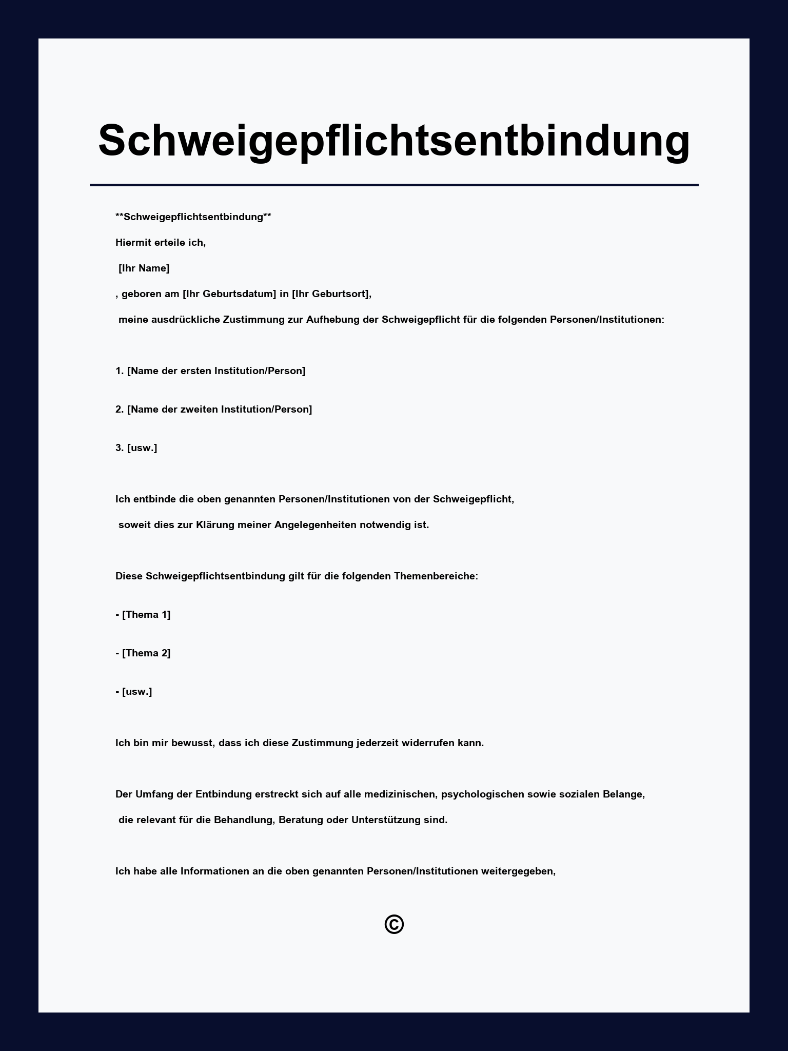 Schweigepflichtsentbindung Vorlage