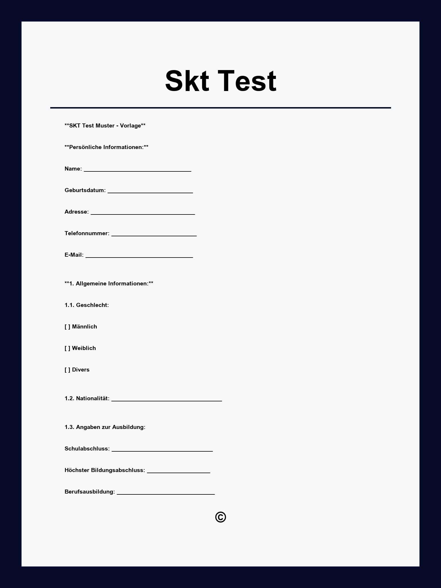 Skt Test Vordruck