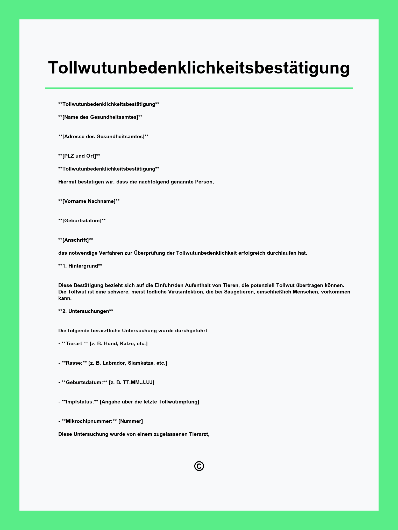 Tollwutunbedenklichkeitsbestätigung Vordruck