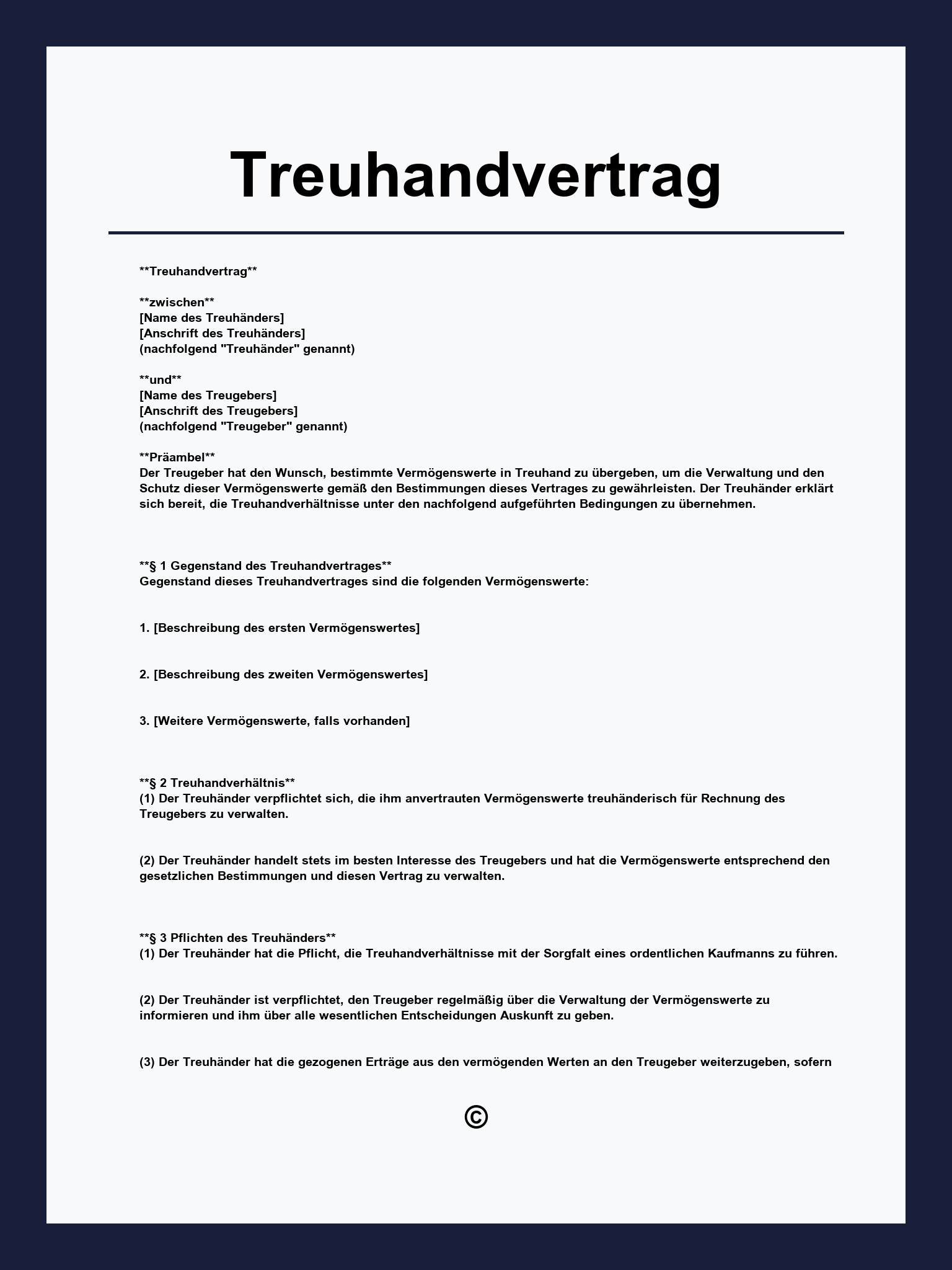 Treuhandvertrag Muster