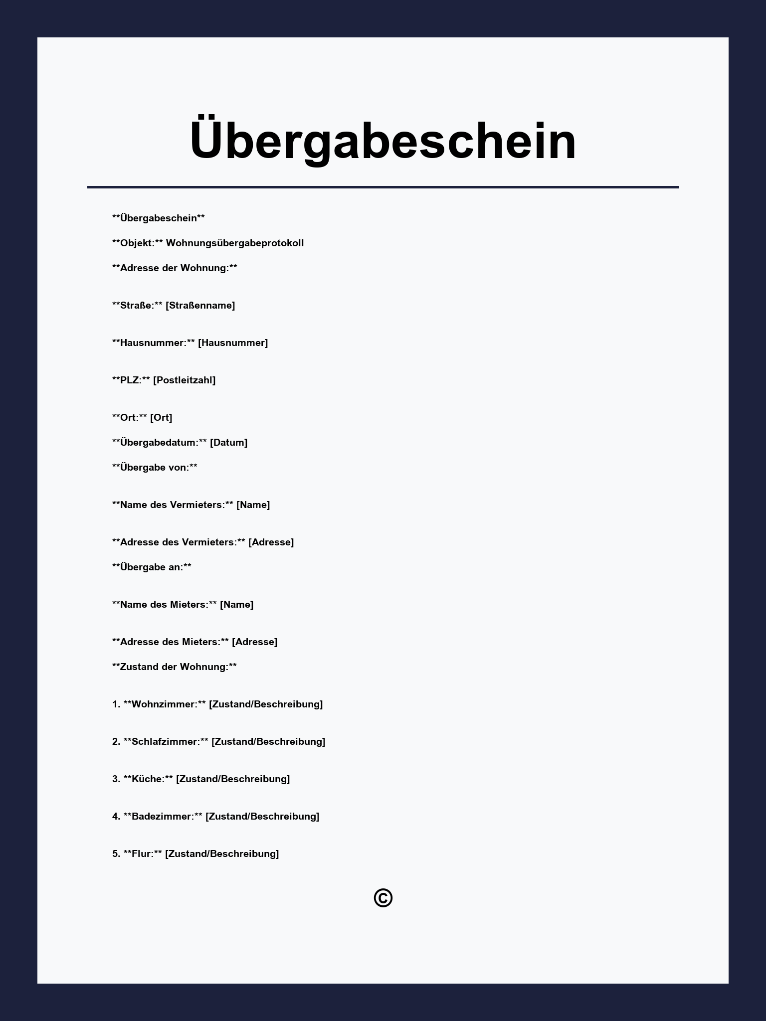 Übergabeschein Vorlage