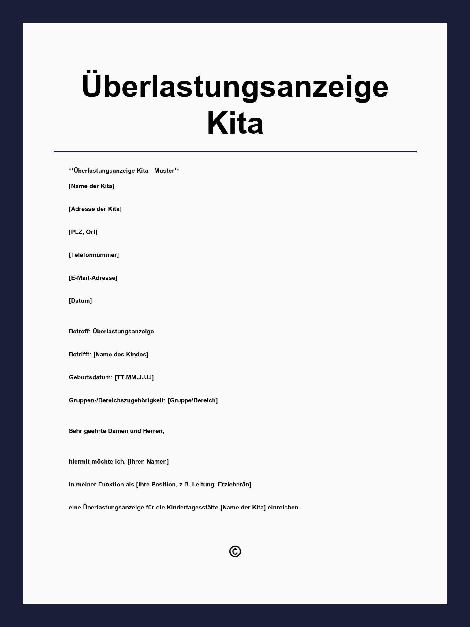 Überlastungsanzeige Vordruck Kita