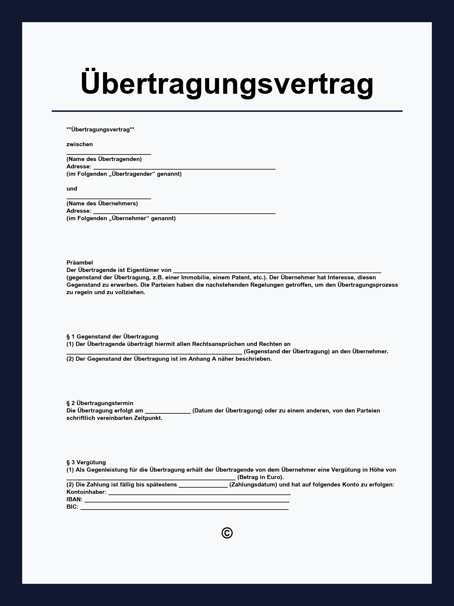 Übertragungsvertrag Muster