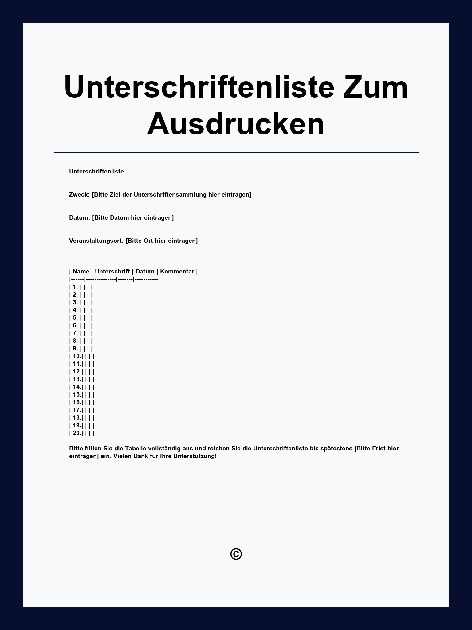 Unterschriftenliste Zum Ausdrucken
